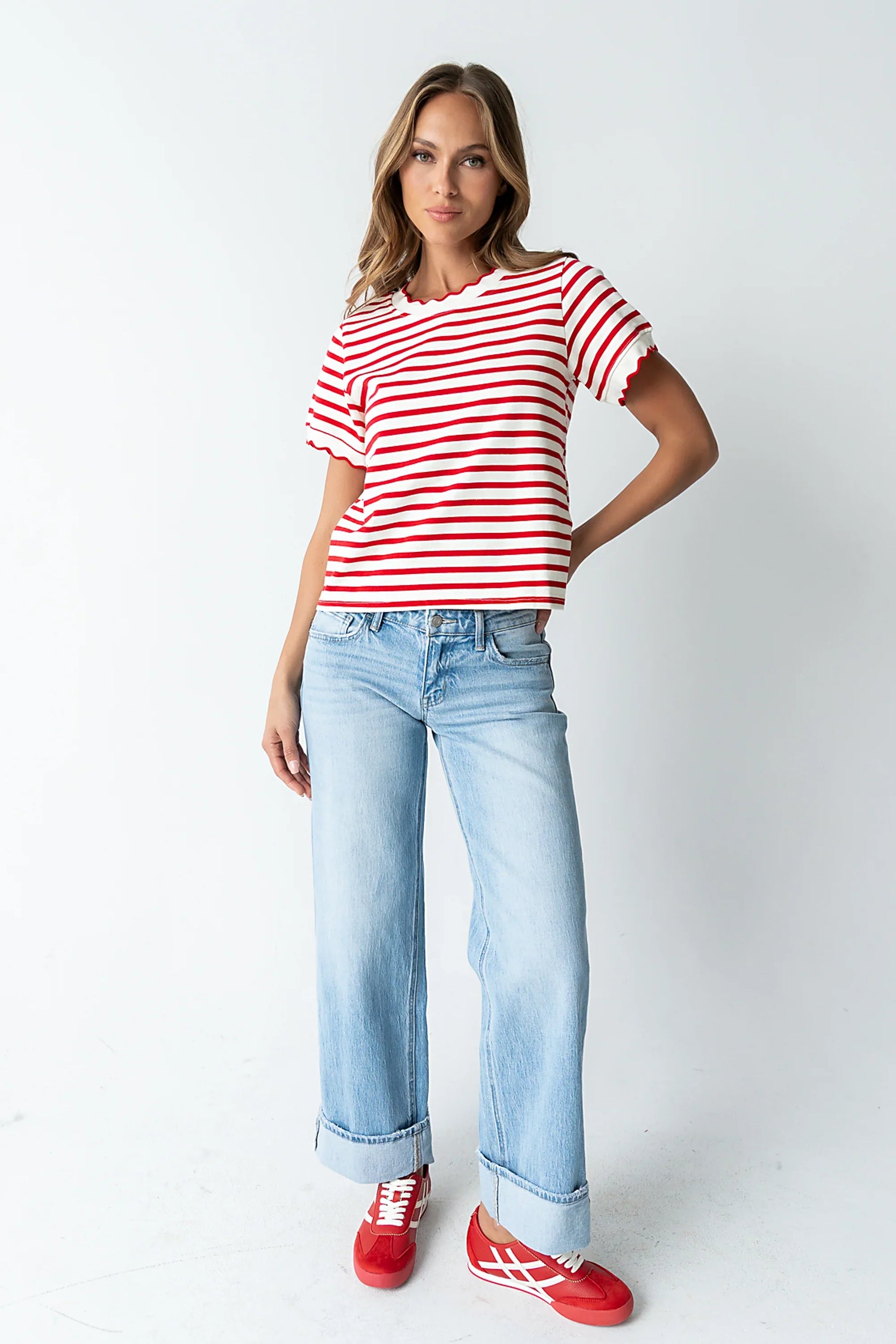 Walker Scalloped Top in Red