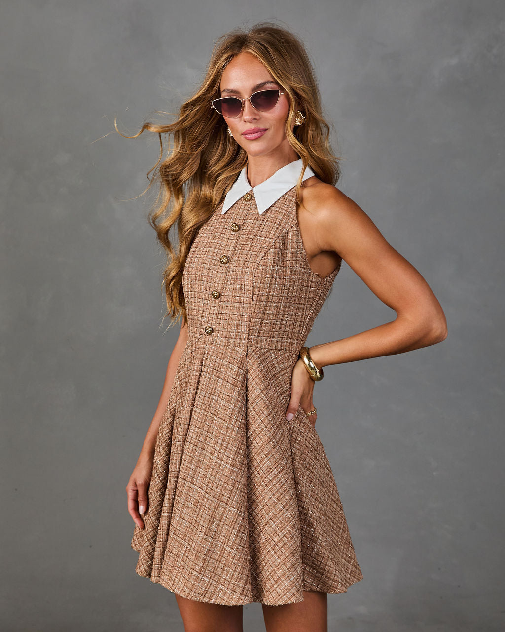 Quiet Keepsake Collared Tweed Mini Dress