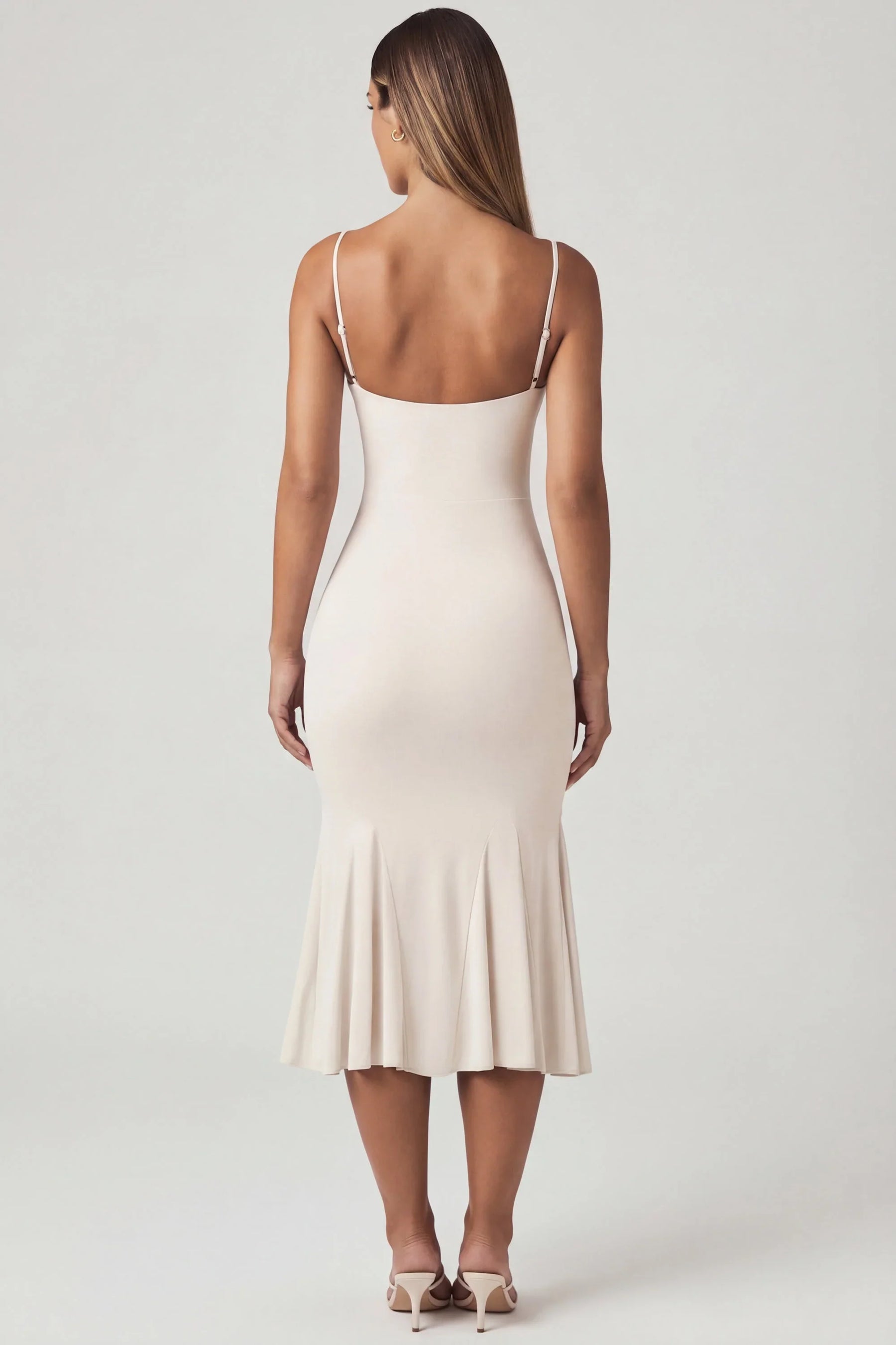 V-Neck Godet Midaxi Dress in Ivory