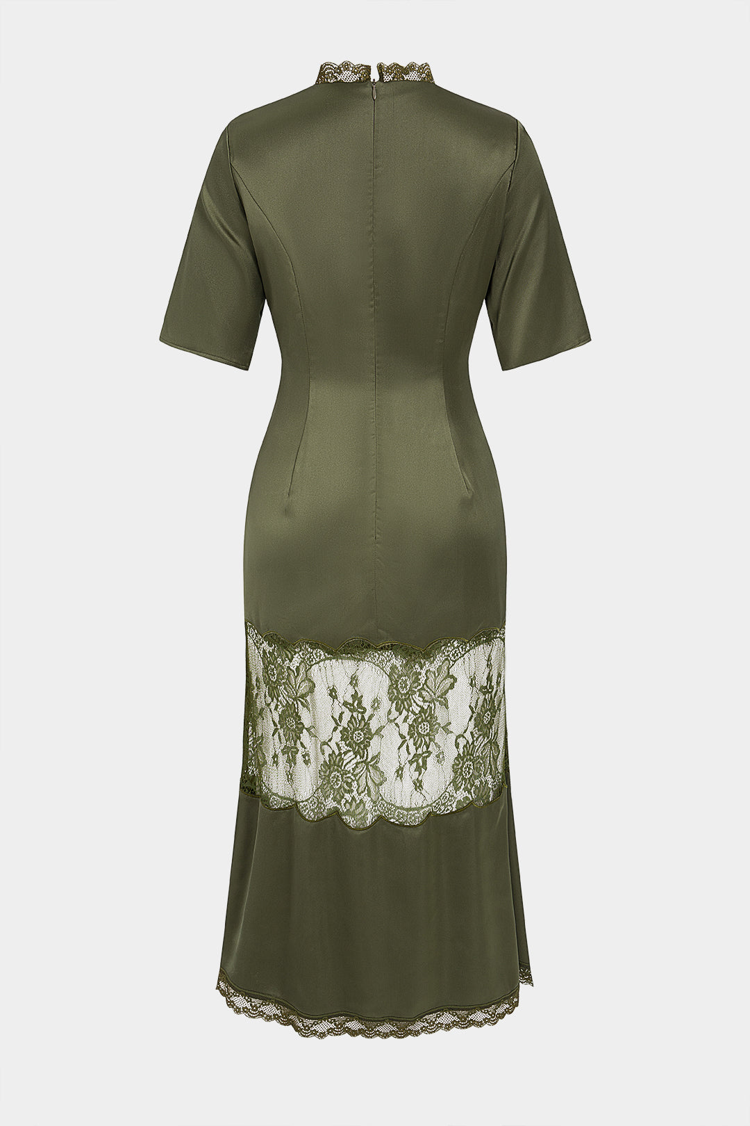 Satin Patchwork Lace Short Sleeve Maxi Dress