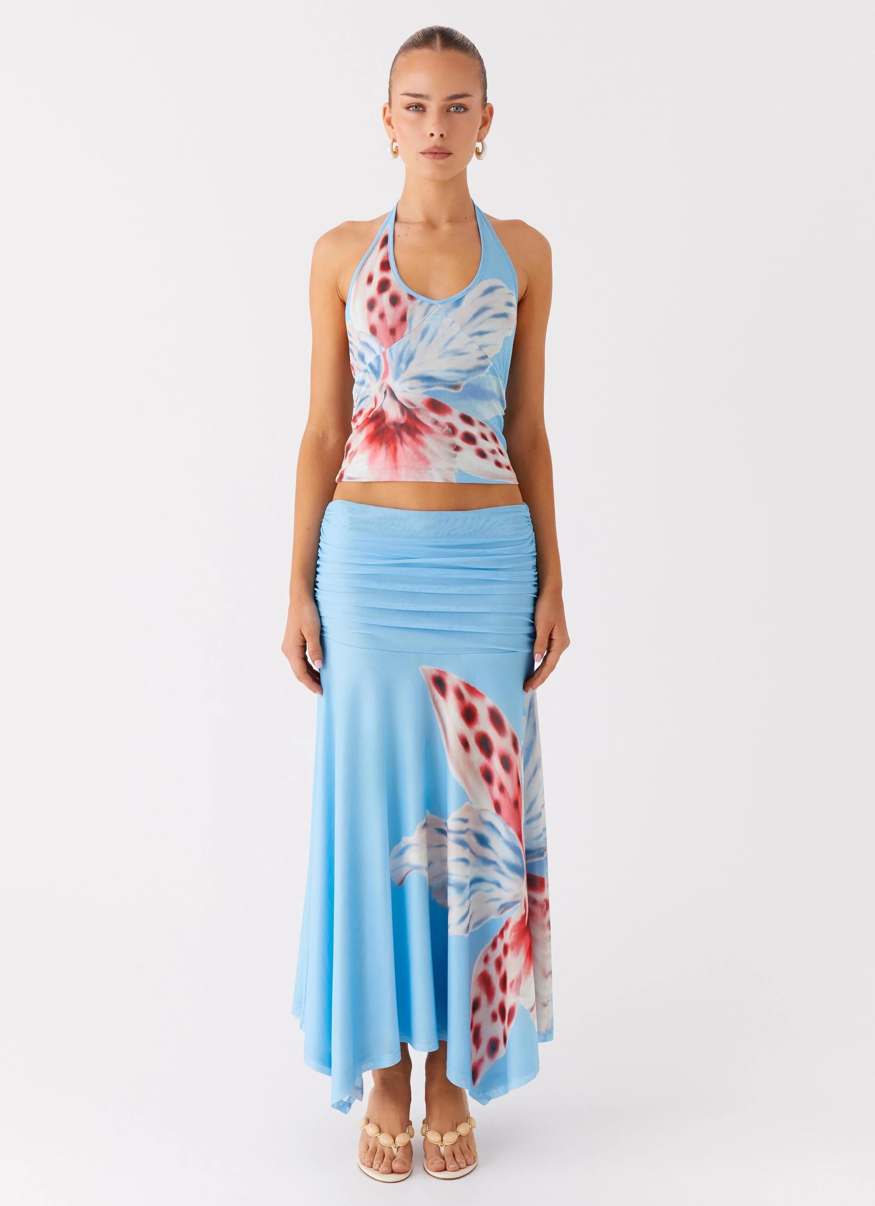 Liana Ruched Maxi Skirt - Deep Sea Bloom