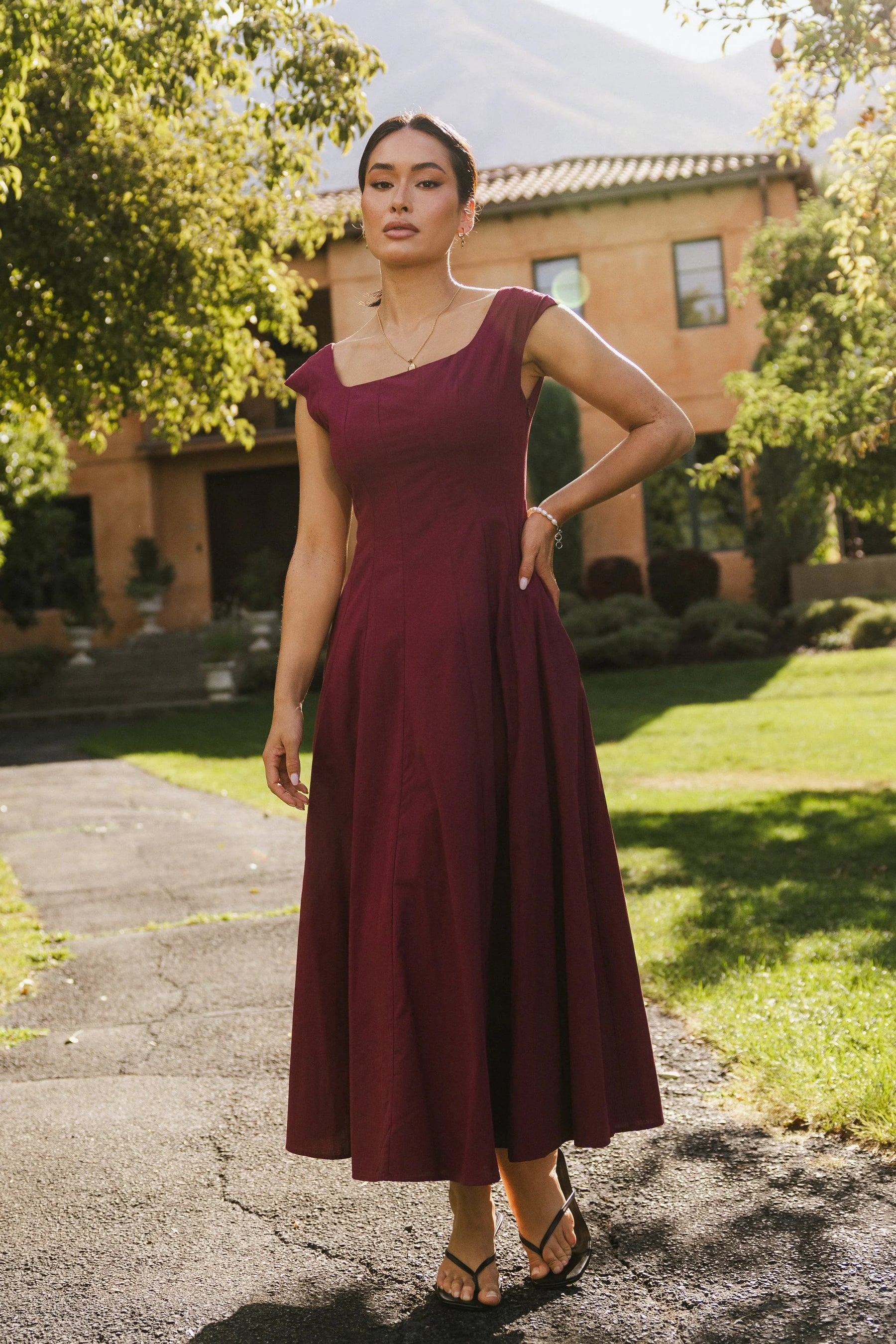 Colin Midi Dress in Burgundy