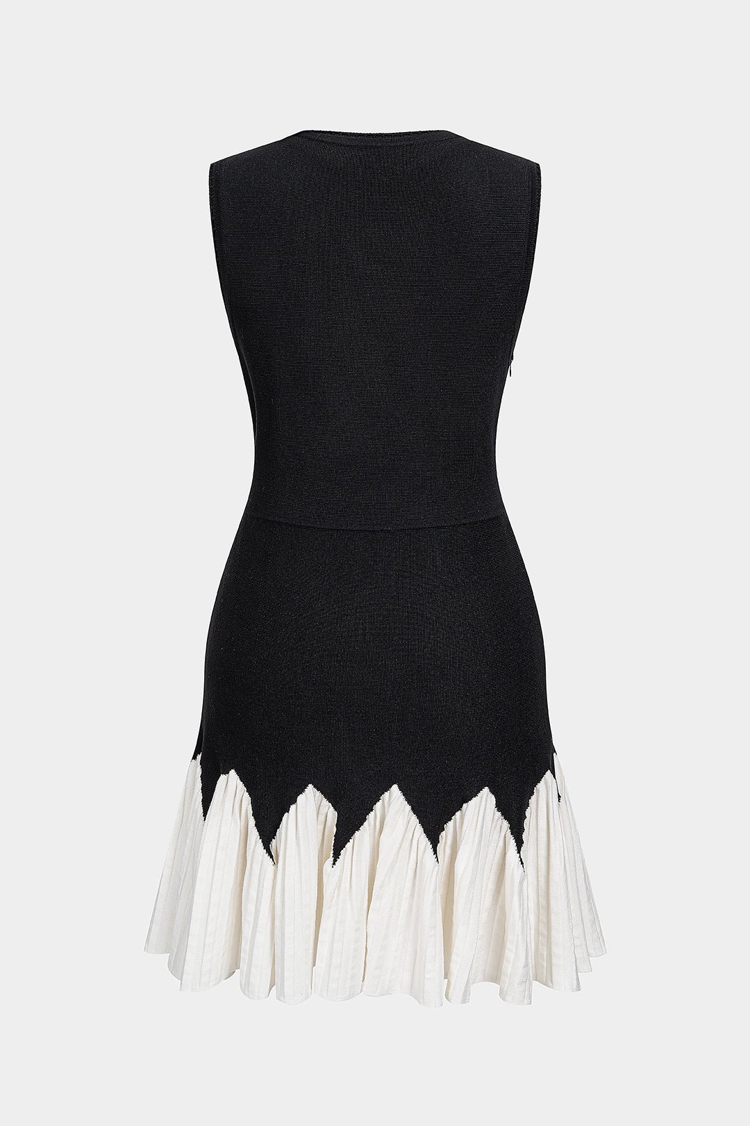 Knit Round Neck Contrast Ruched Hem Sleeveless Mini Dress