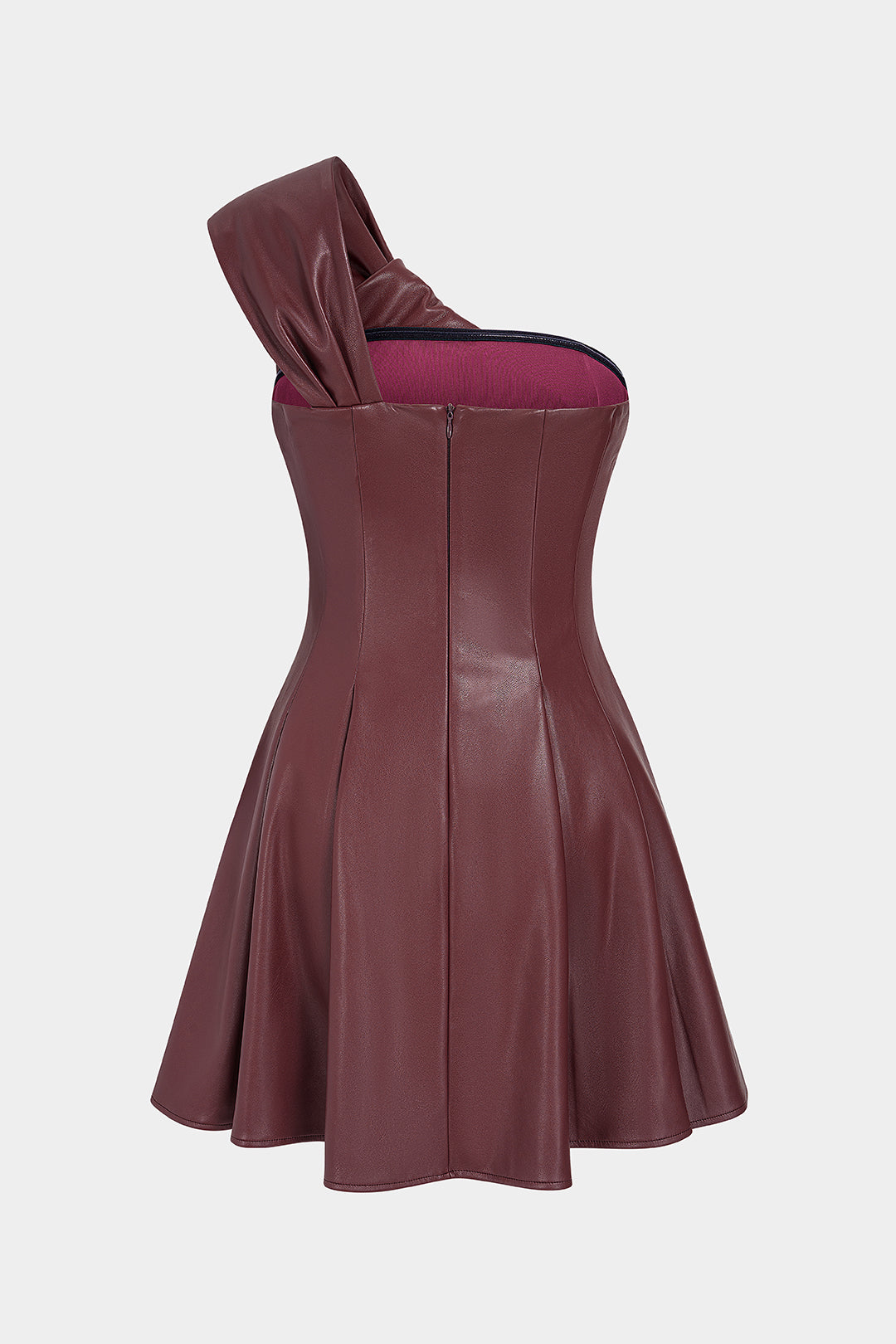 Faux Leather One Shoulder Ruched Sleeveless Mini Dress