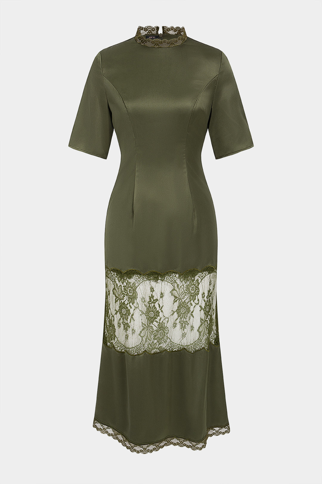 Satin Patchwork Lace Short Sleeve Maxi Dress