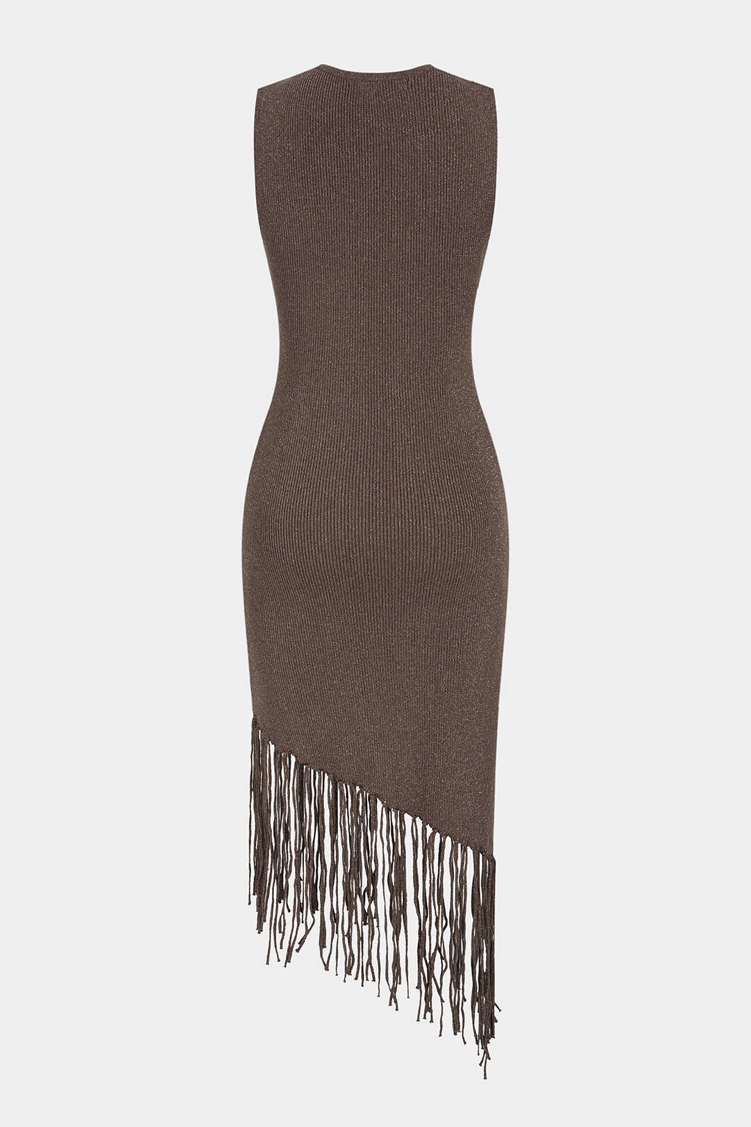 Knit Round Neck Fringe Hem Sleeveless Midi Dress