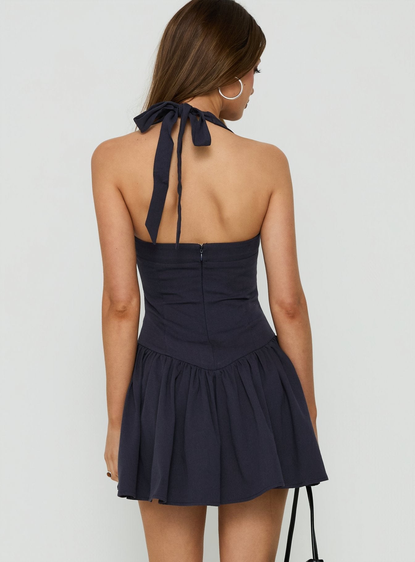 Esatora Halter Flare Mini Dress Navy