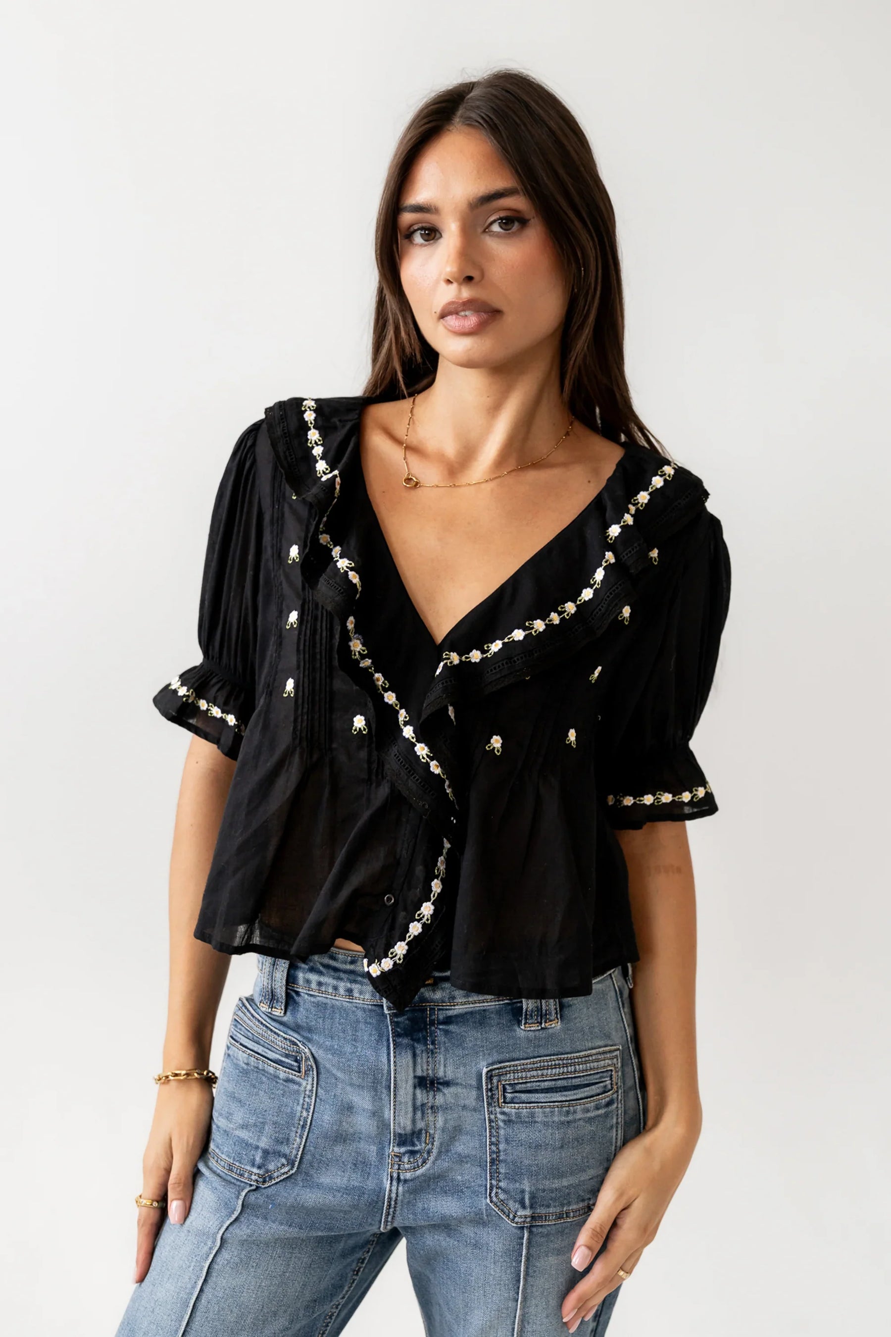Suzie Embroidered Blouse in Black
