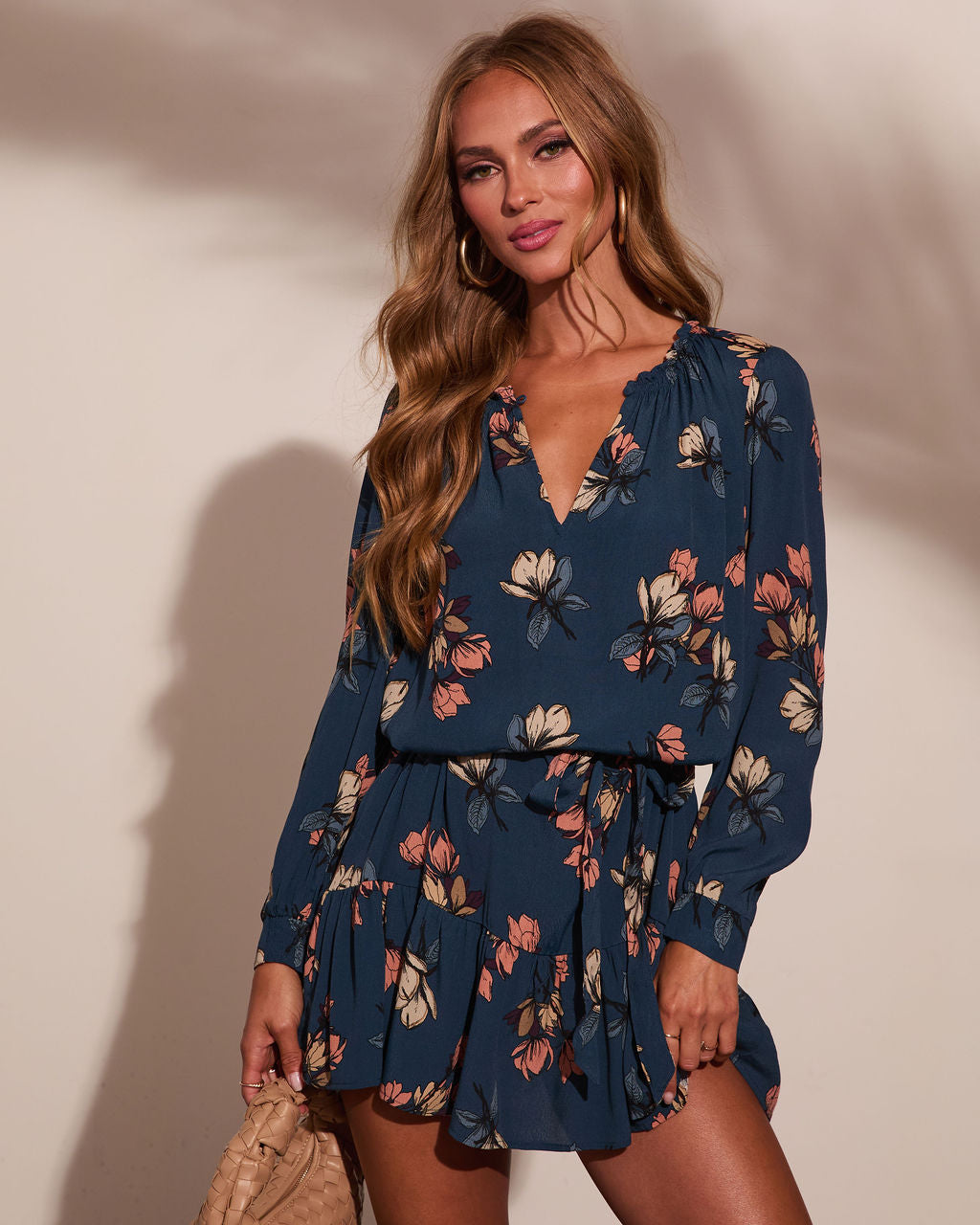 Botanical Dusk Floral Waist Tie Mini Dress