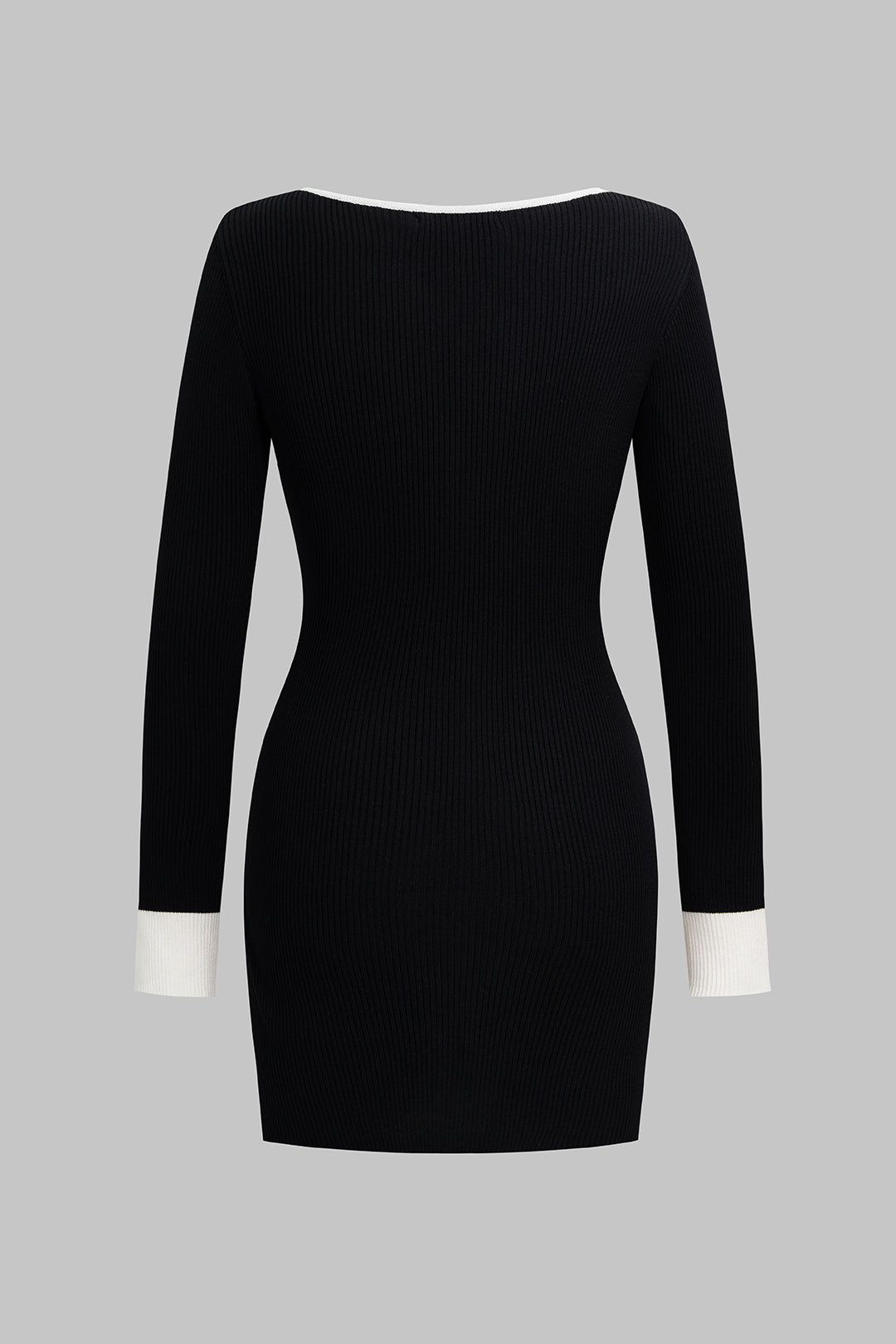 Knit Contrast Square Neck Metallic Button Long Sleeve Mini Dress