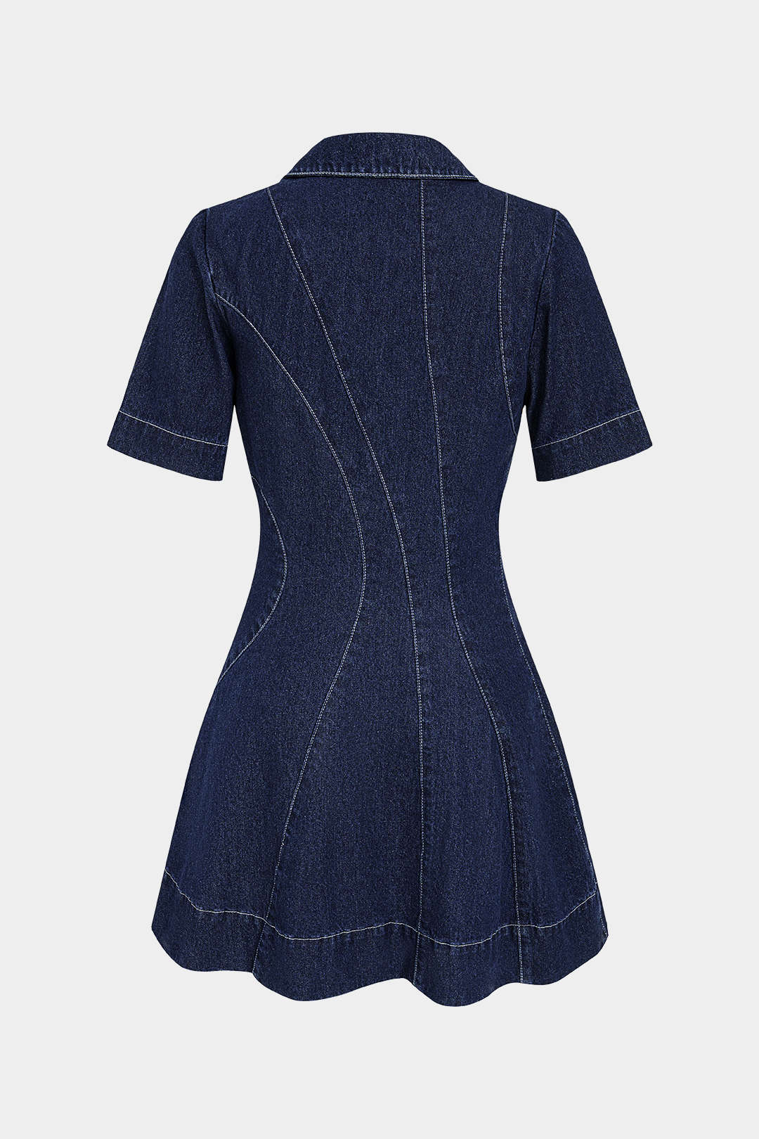 Denim V-Neck Asymmetrical  Button Stitching Short Sleeve Mini Dress