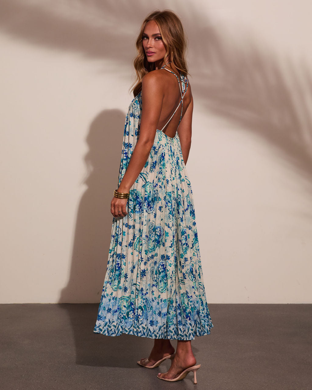 Evening Haze Pleated Floral Paisley Maxi Dress