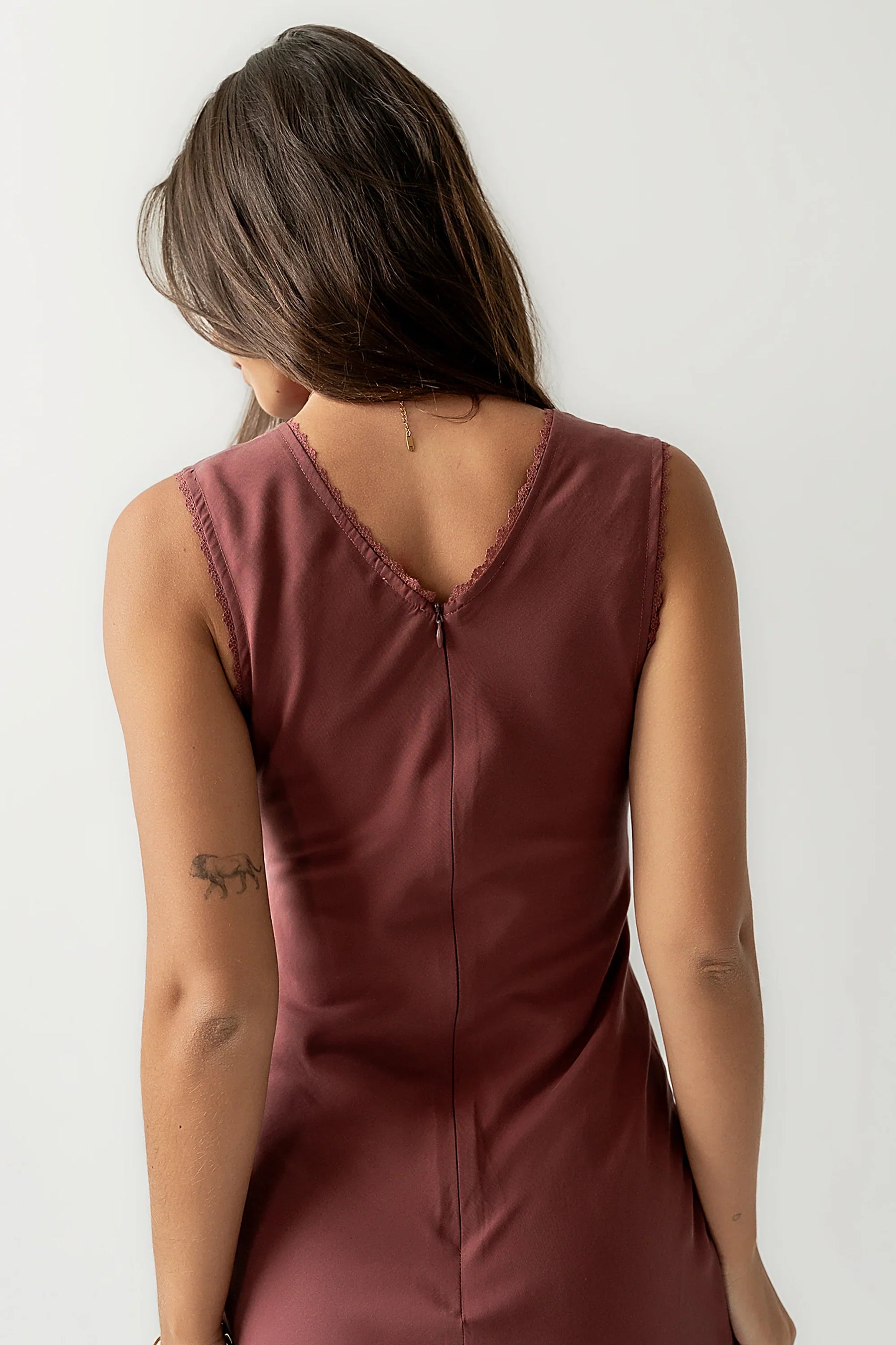 Hailey Lace Trim Maxi Dress in Marsala