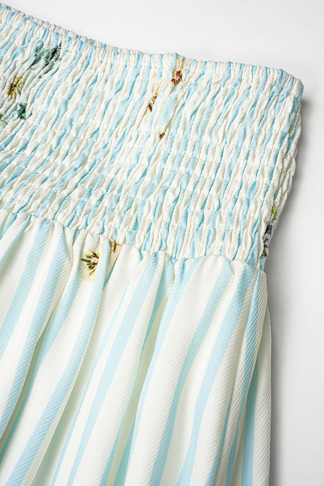 Floral Print Tie Front Ruched Tank Top And Smocked Skirt Set