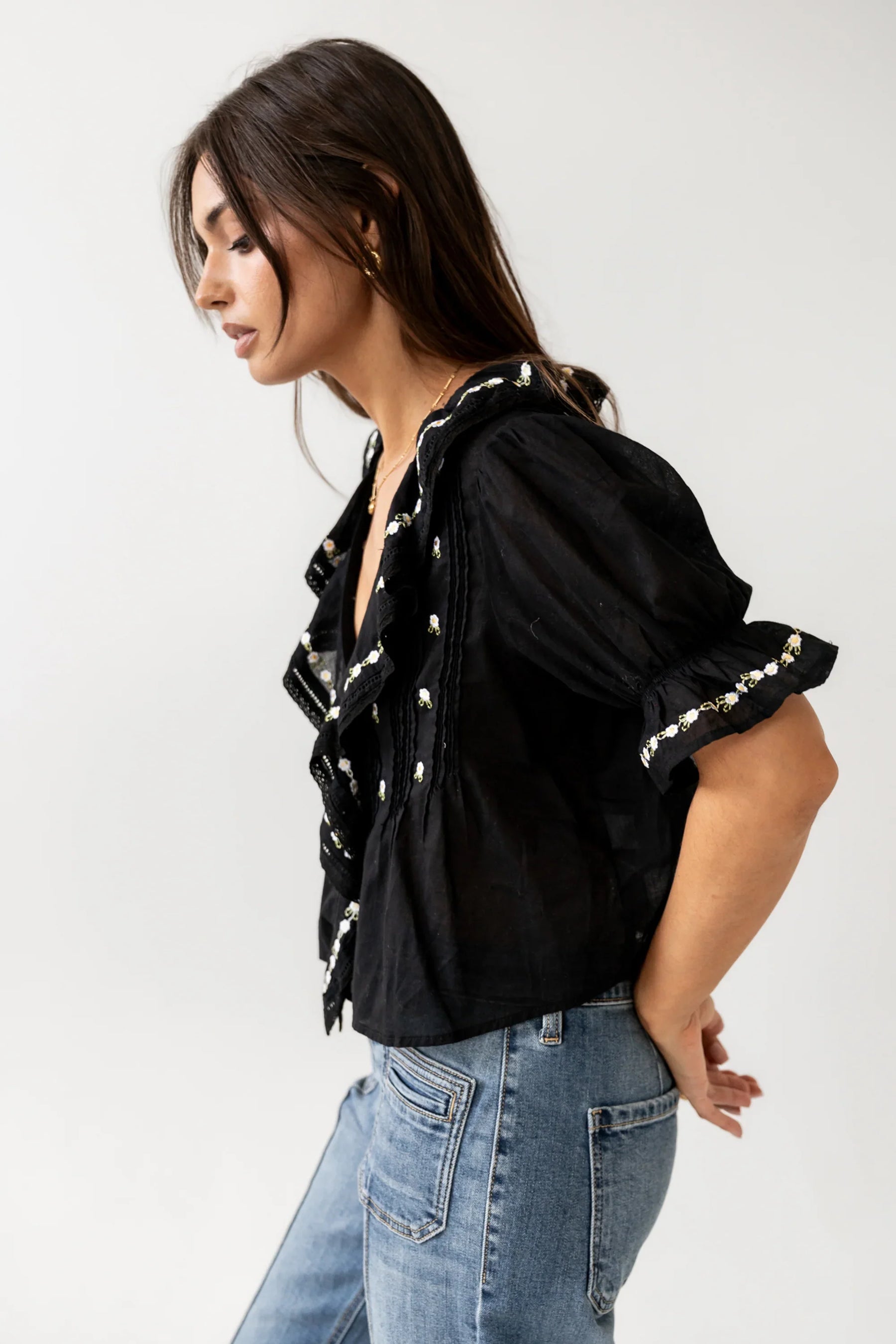 Suzie Embroidered Blouse in Black