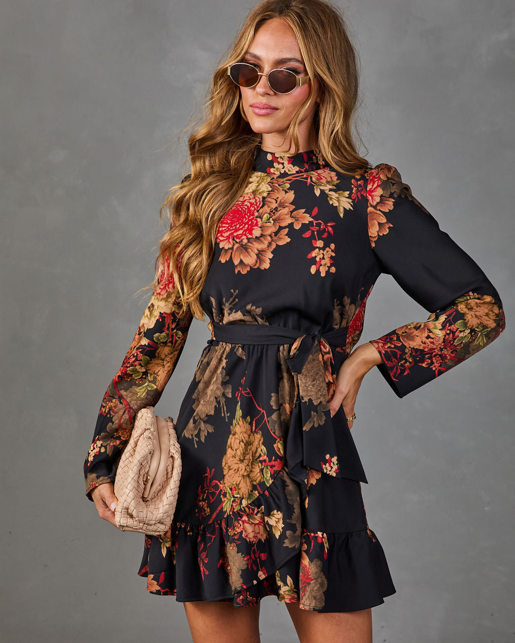 Afternoon Calling Floral Waist Tie Mini Dress