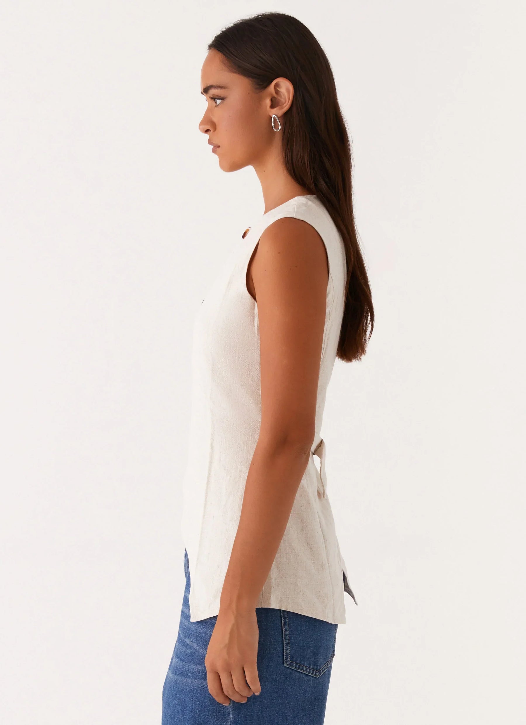 Button Tie Vest - Oatmeal