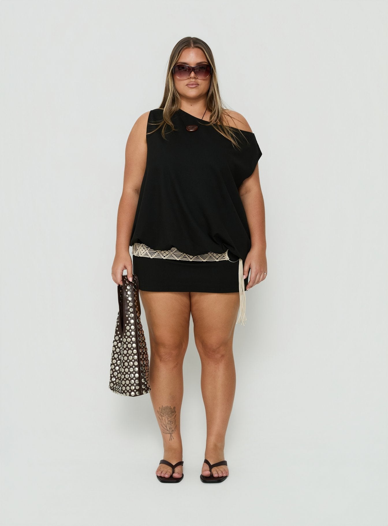 Ellah One Shoulder Drapey Mini Dress Black Curve