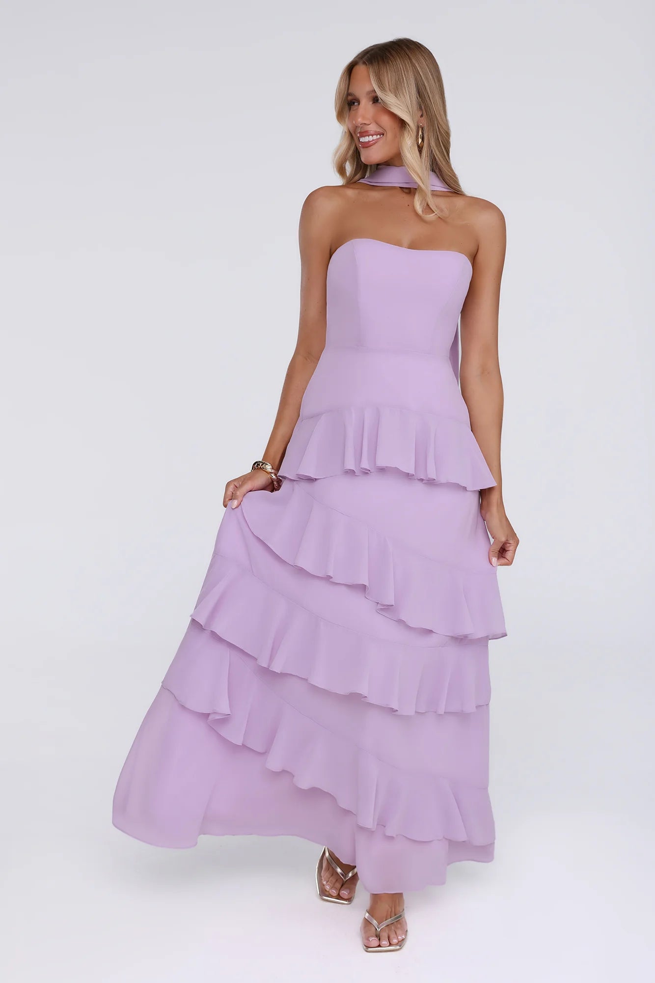 Sunset Reverie Strapless Maxi Dress Lilac