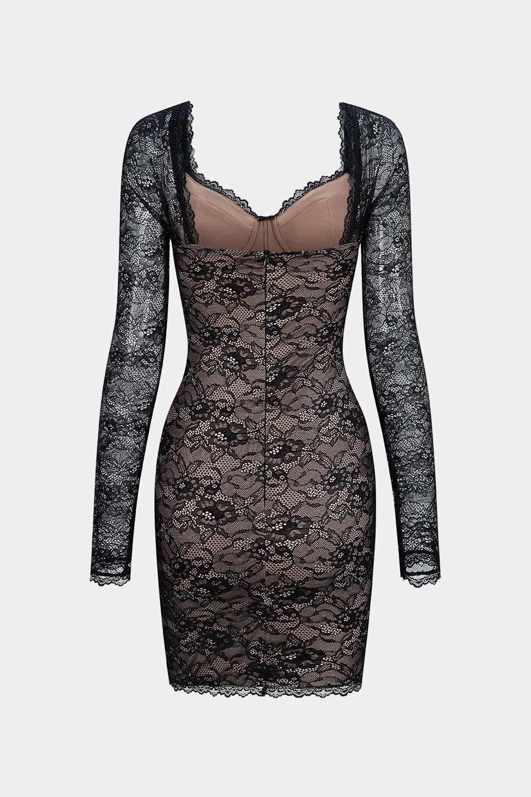 Lace V-Neck Corset Backless Long Sleeve Mini Dress