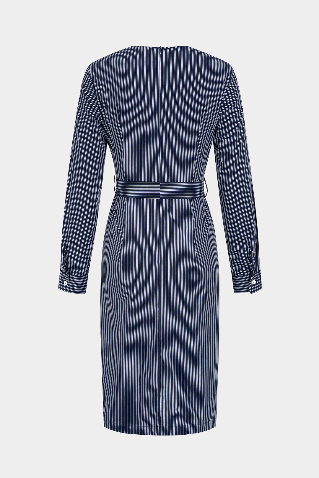 Stripes Print Crossed Knotted Long Sleeve Midi Dress
