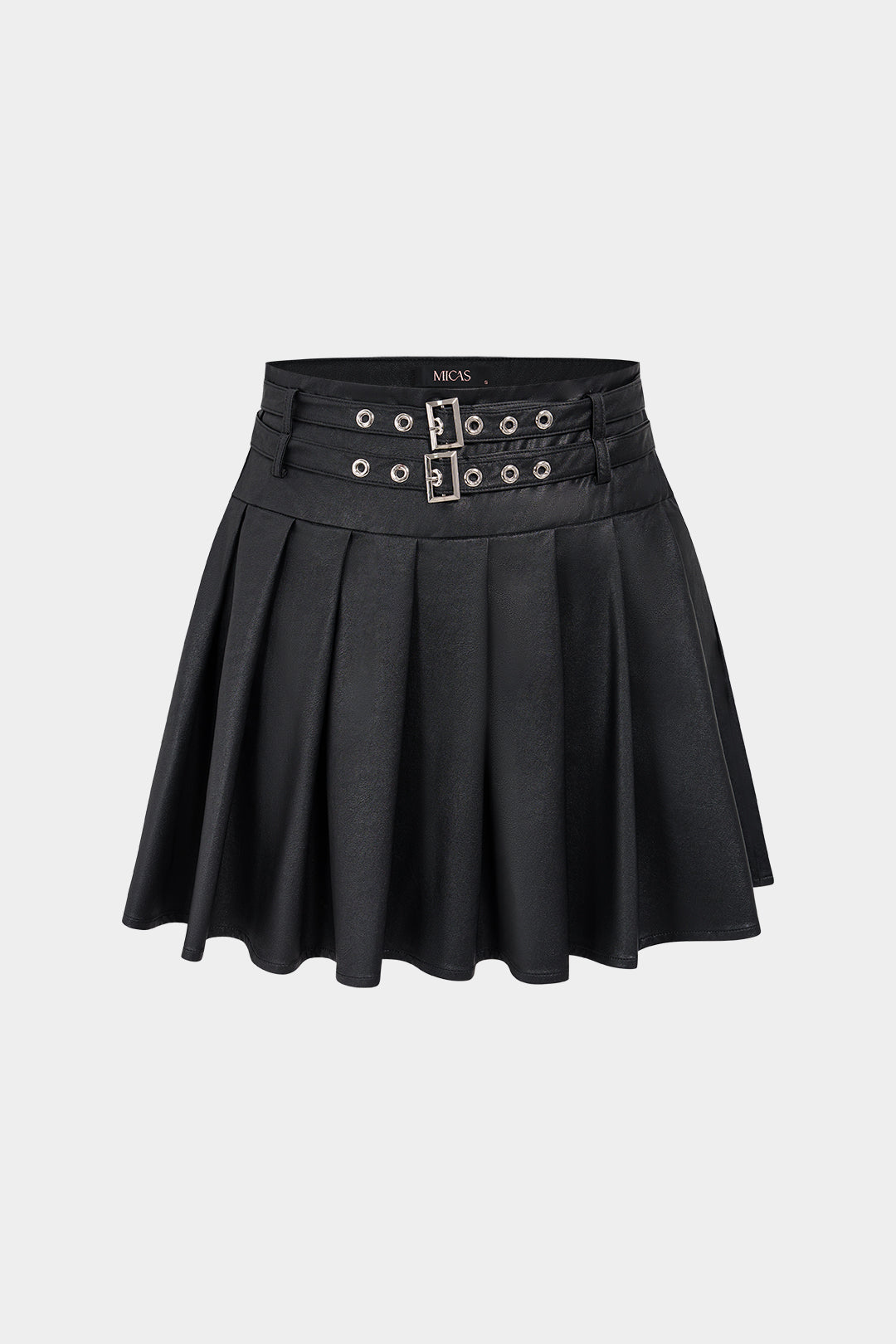 Faux Leather Metallic Belted Mini Skirt
