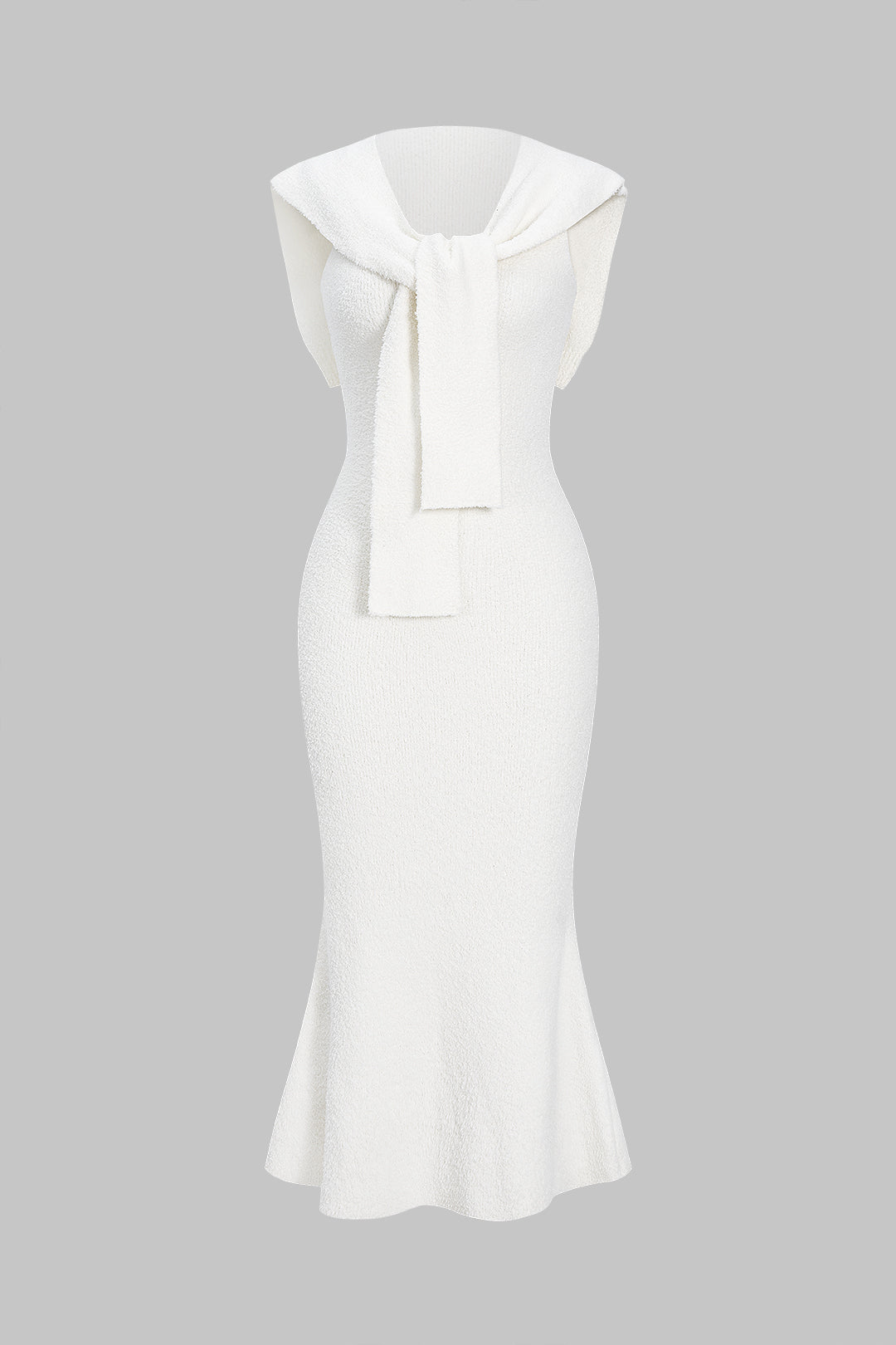 Knit Solid Sleeveless Maxi Dress With Tie Front Shawl