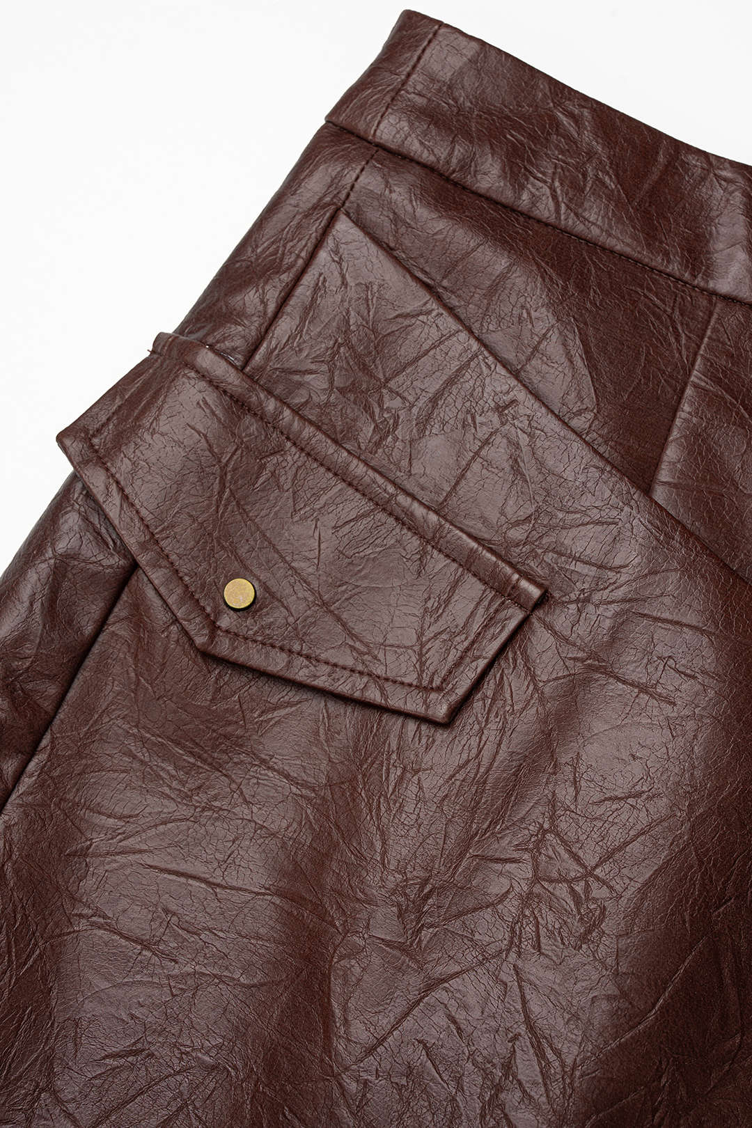 Faux Leather Metallic Asymmetrical Fake Pocket Skirt