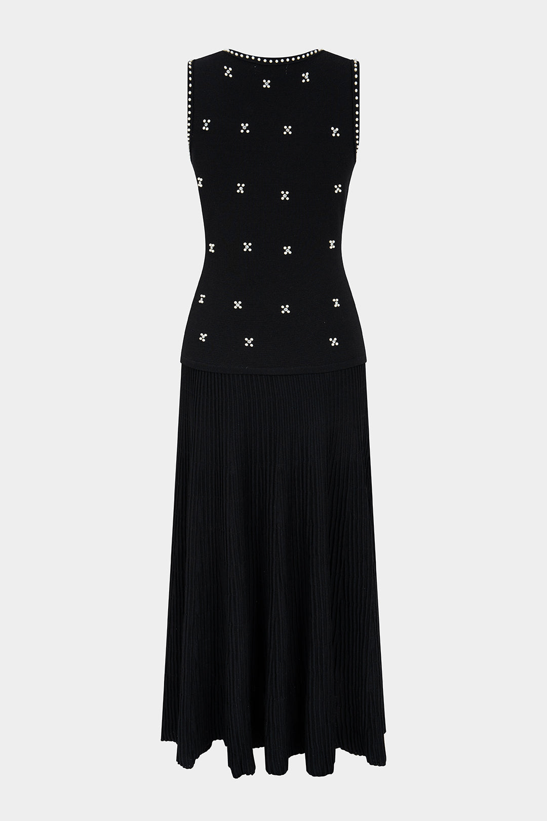 Knit Round Neck Peals Rhinestone Decor Sleeveless Maxi Dress