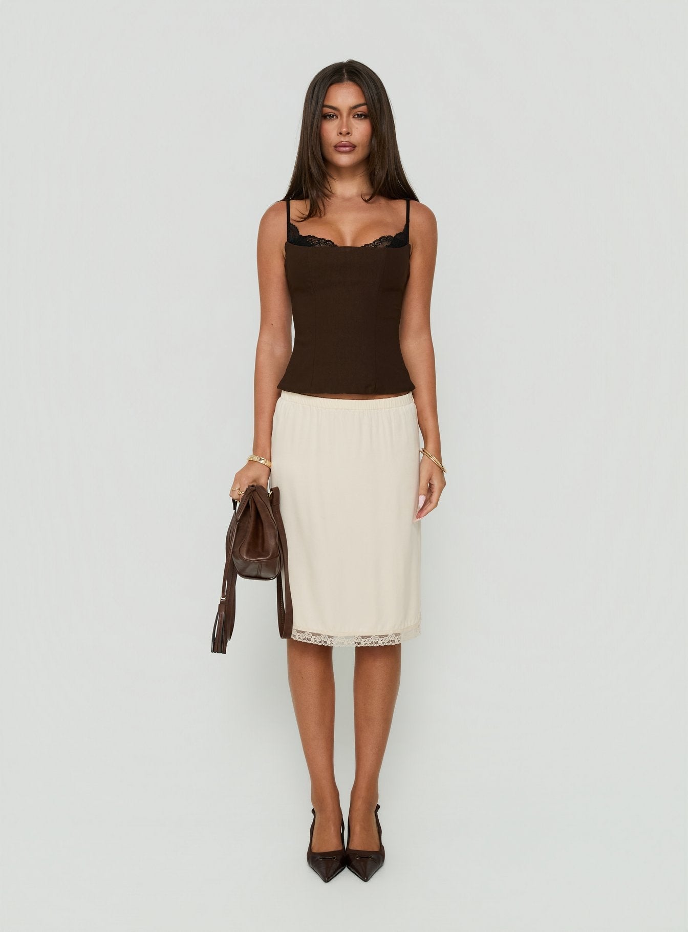Bella Lace Trim Midi Skirt Butter