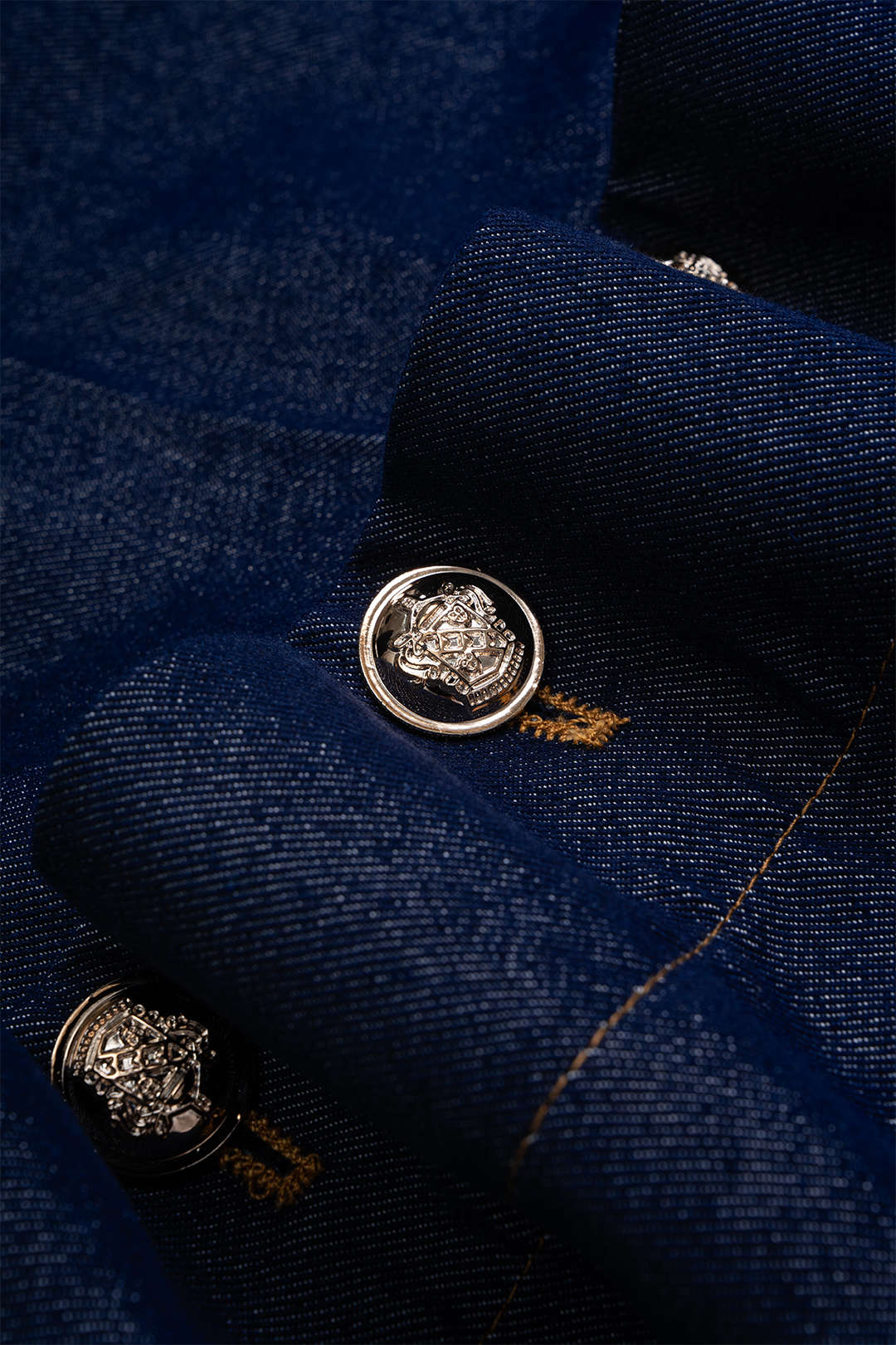 Denim Metallic Button Short Sleeve Top  And Tie-Up Skirt Set