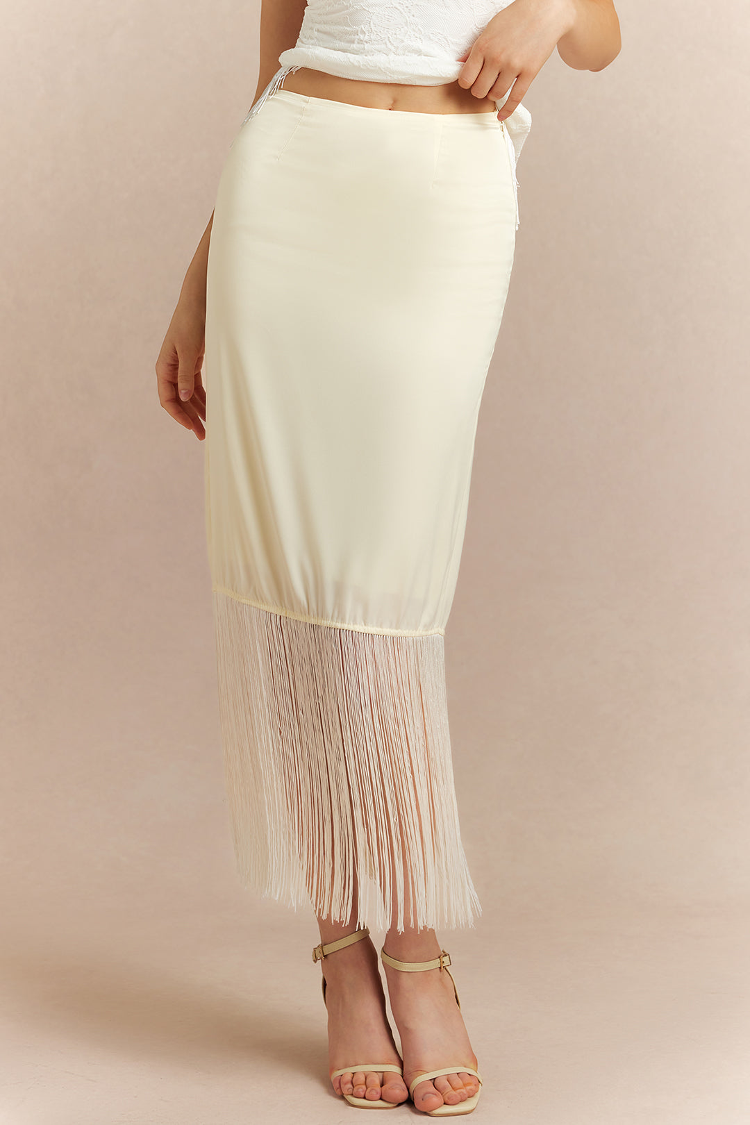 Solid Fringe Hem Skirt