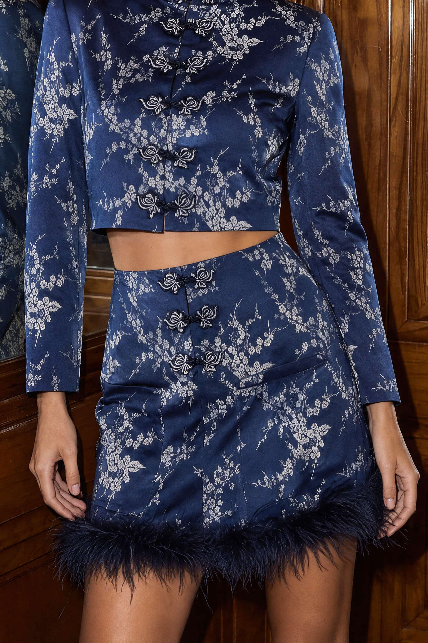 Embroidery Patchwork Faux Fur Mini Skirt