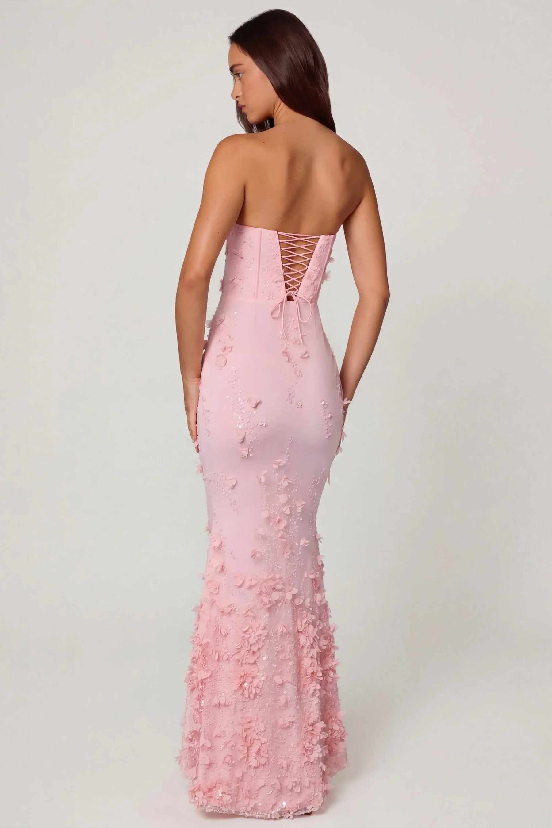 Lace-Up Corset Maxi Dress in Soft Pink