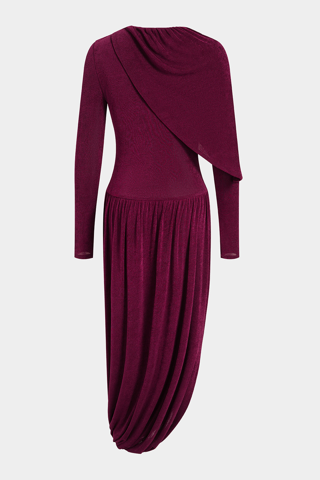 Asymmetrical Ruched Round Neck Long Sleeve Maxi Dress