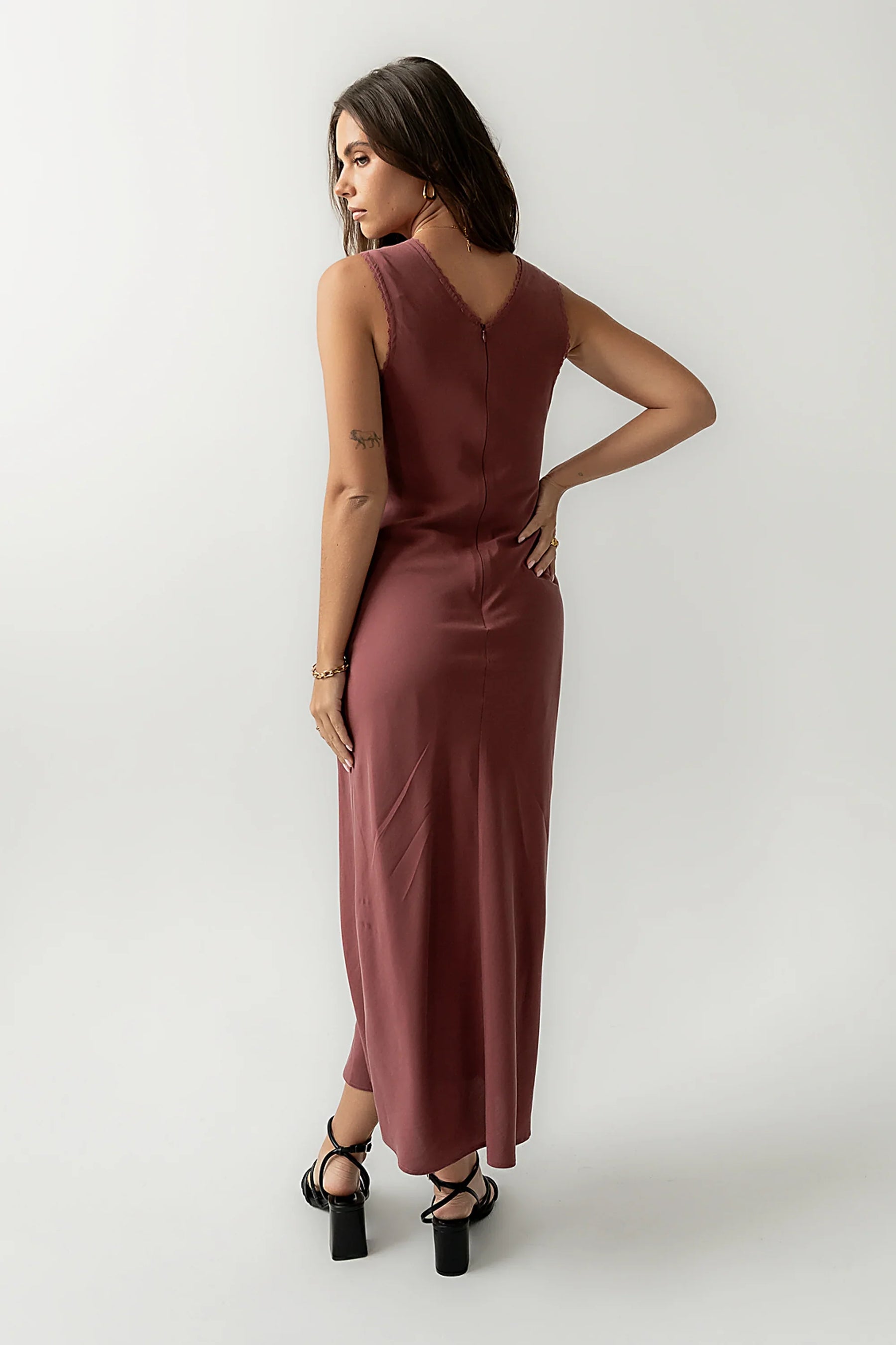 Hailey Lace Trim Maxi Dress in Marsala