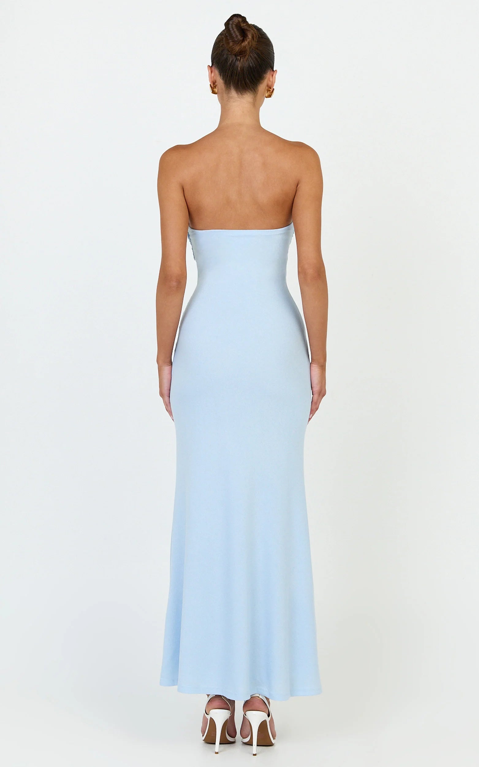 Aria Midi Dress - Strapless Tie Waist Dress in Light Blue