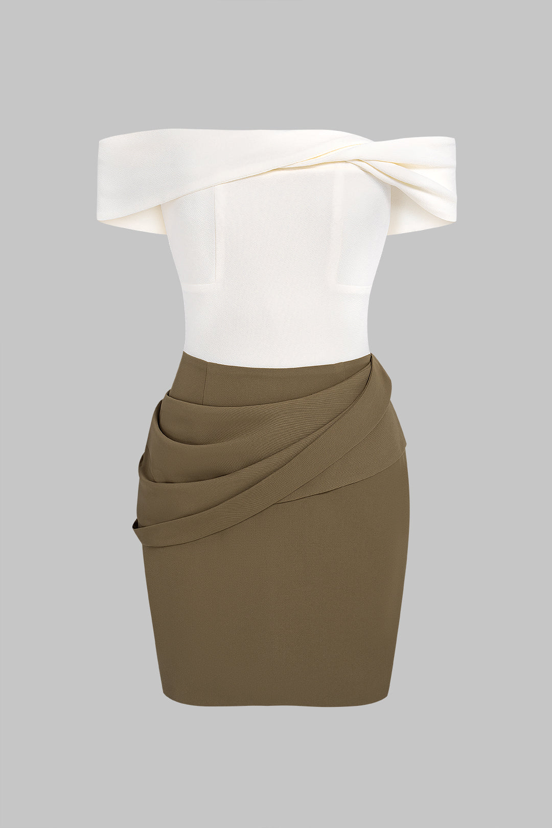 Patchwork Off Shoulder Asymmetrical Ruched Mini Dress