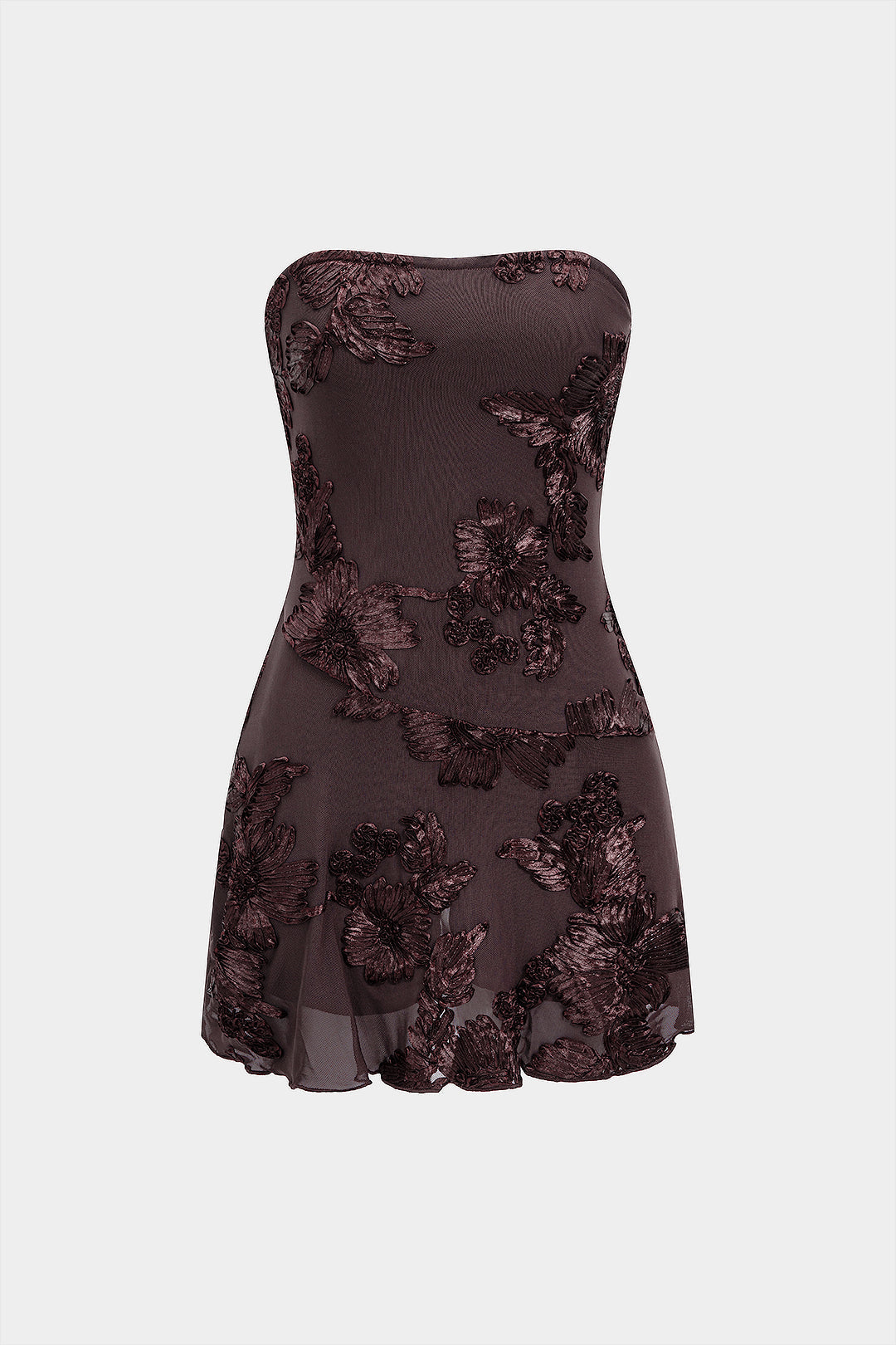 Jacquard Patchwork 3D Floral Strapless Sleeveless Mini Dress