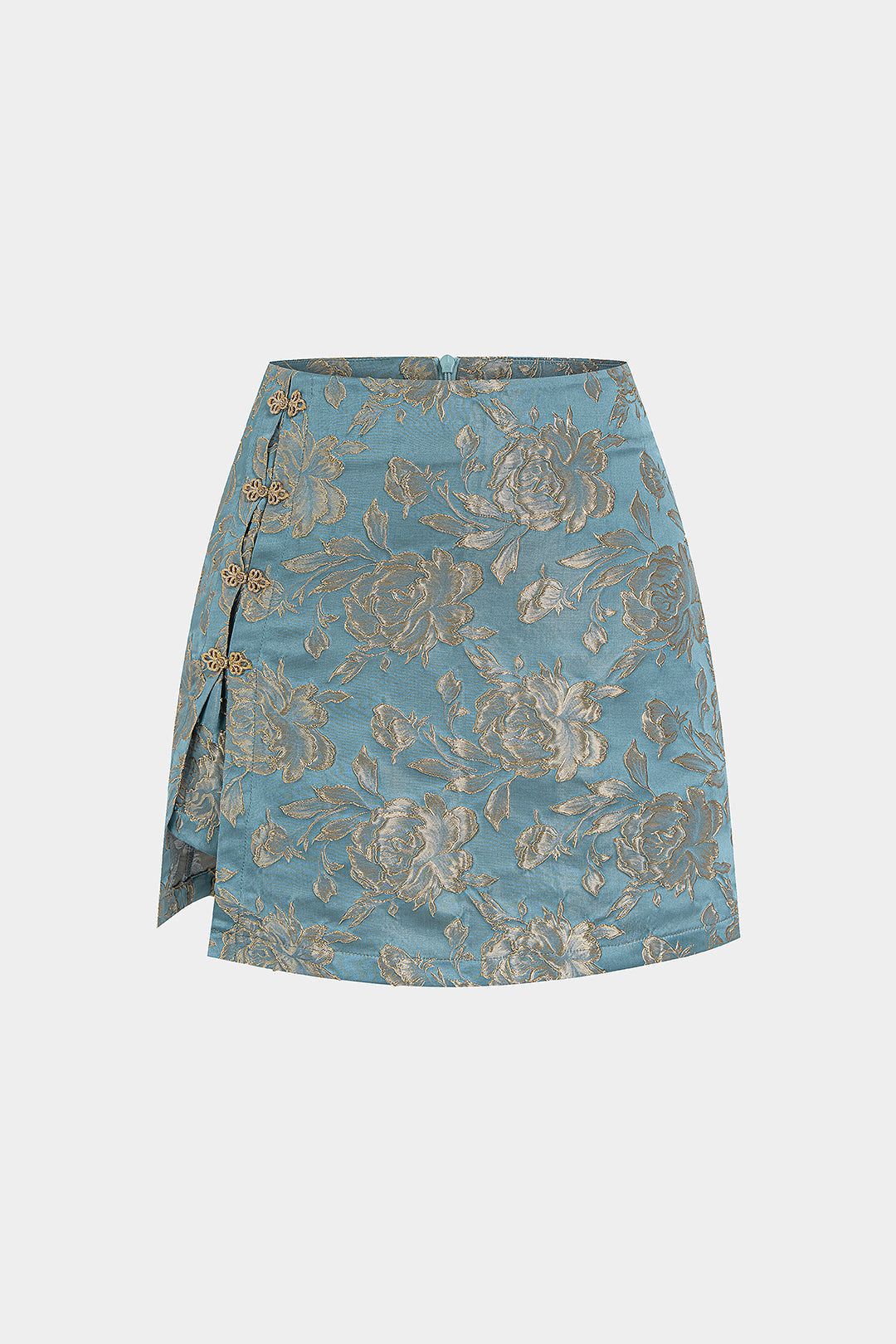 Jacquard Side Slit Frog Button Mini Skirt