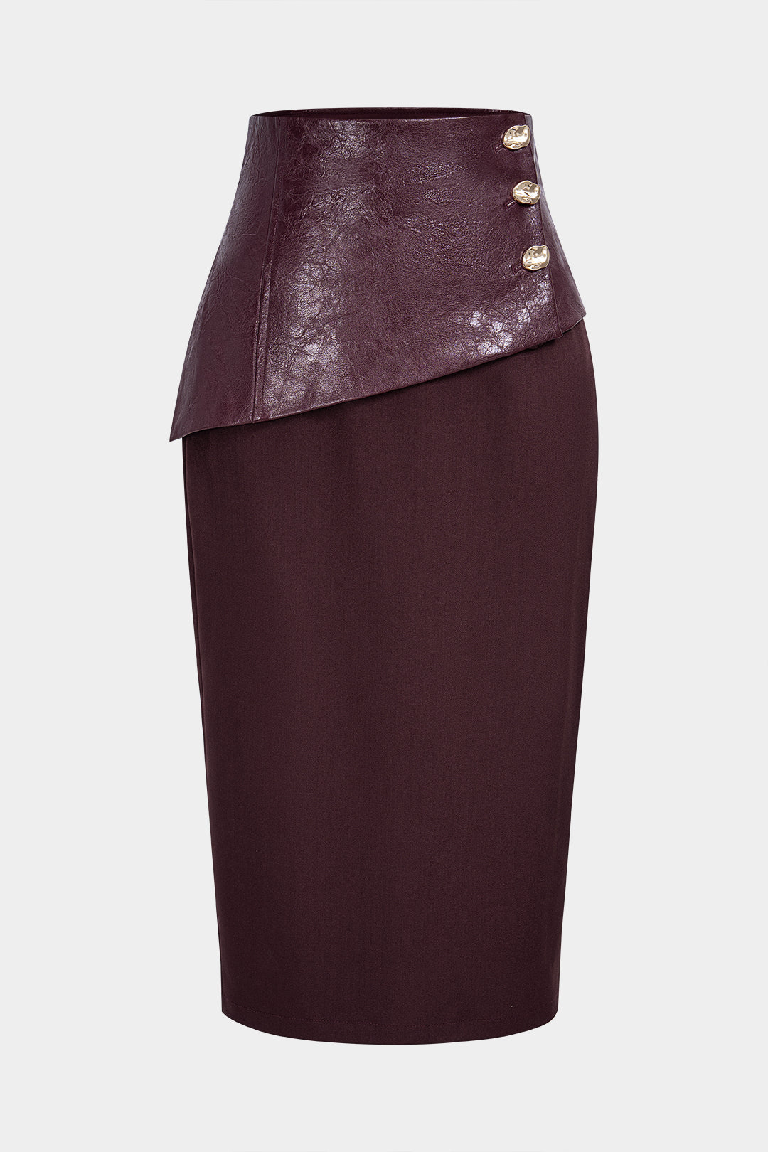 Faux Leather Patchwork Metallic Asymmetrical Skirt