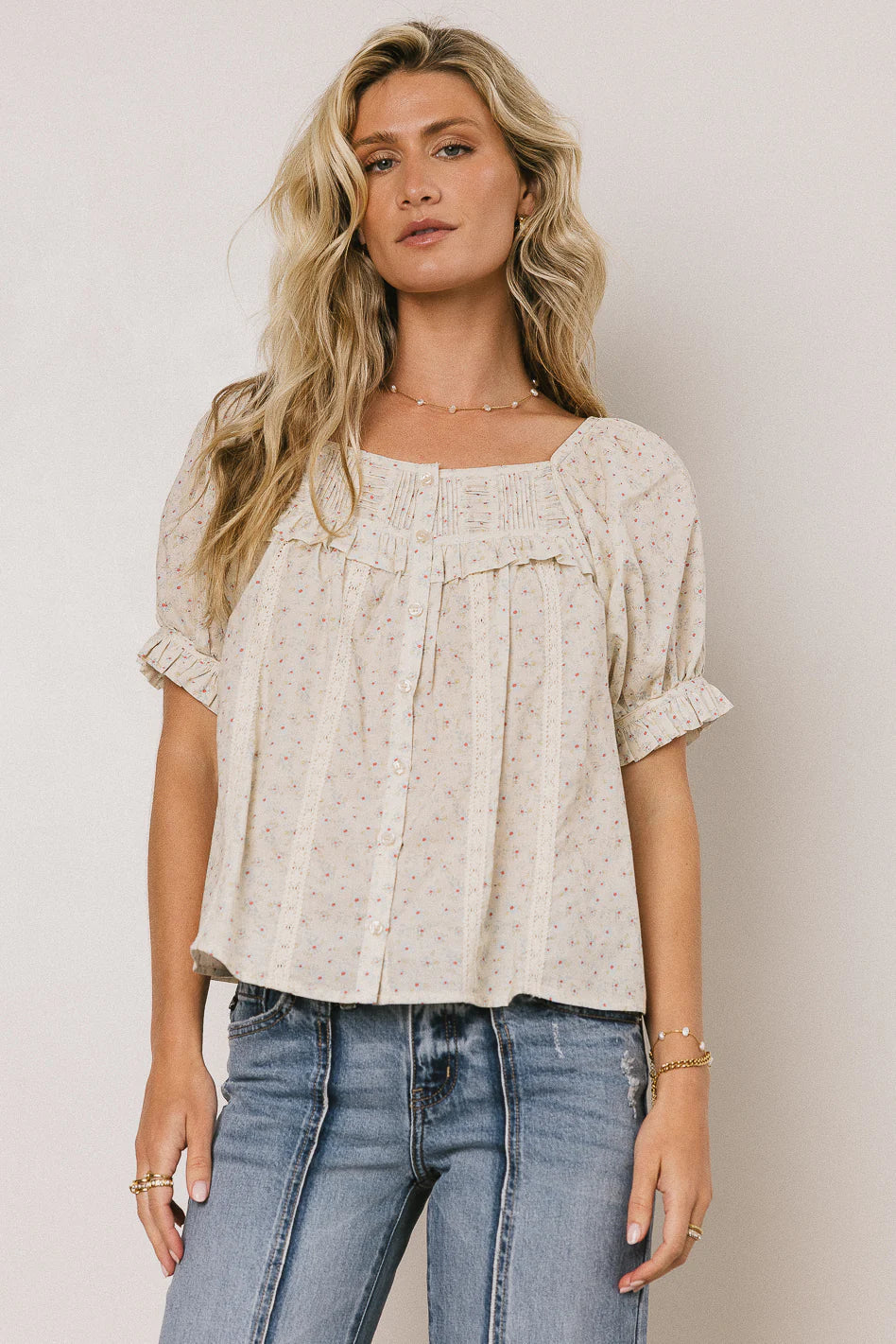 Tiffany Floral Blouse in Cream