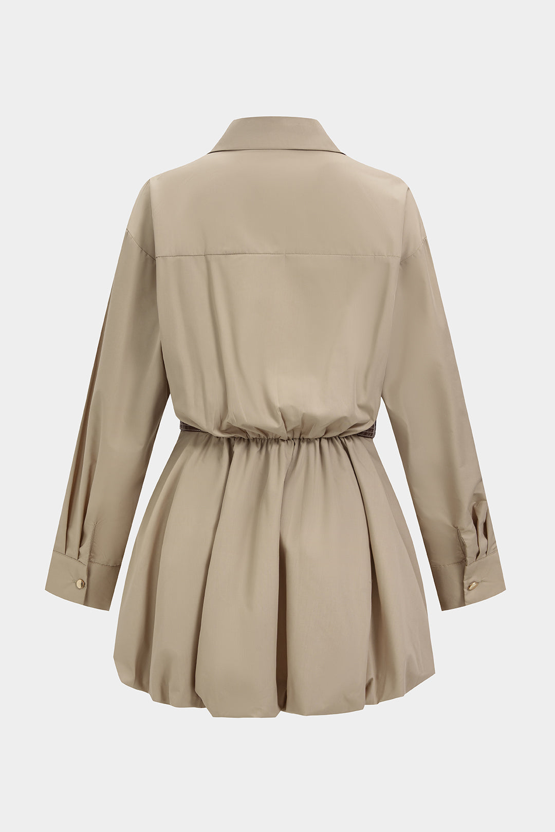 Lapel Button Belted Ruched Long Sleeve Mini Dress