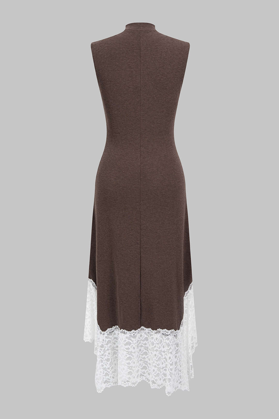 Lace Trim Patchwork Mock Neck Sleeveless Maxi Dress