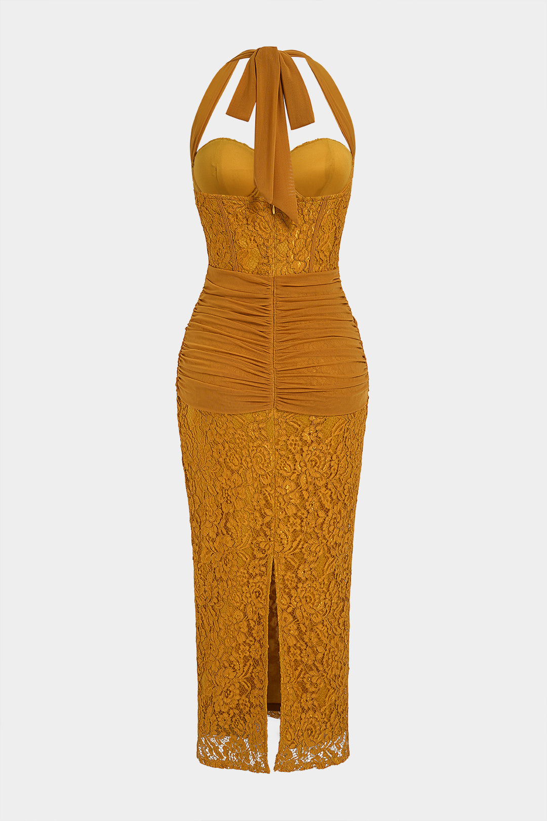 Lace Mesh Patchwork Halter Neck Corset Sleeveless Maxi Dress