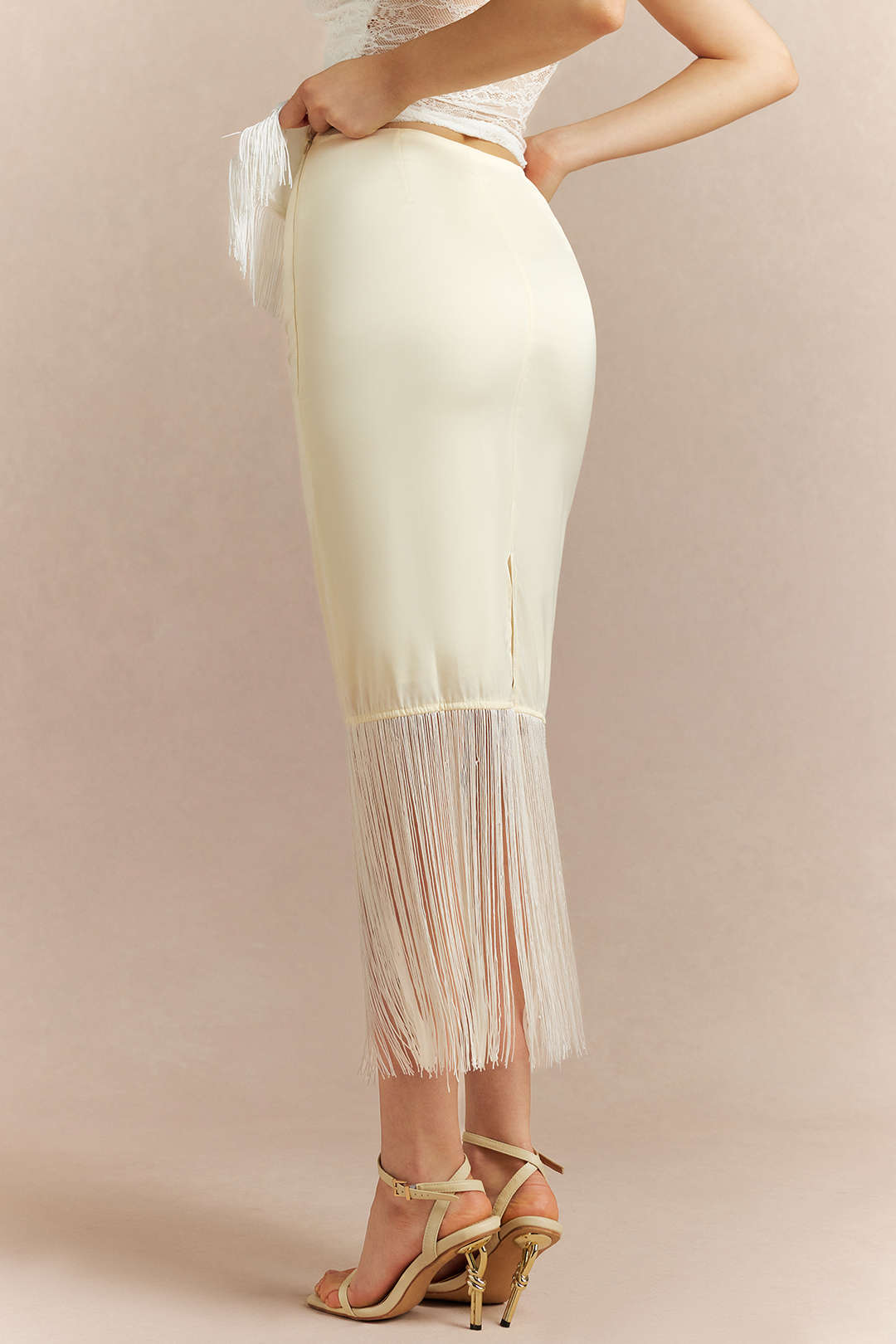 Solid Fringe Hem Skirt