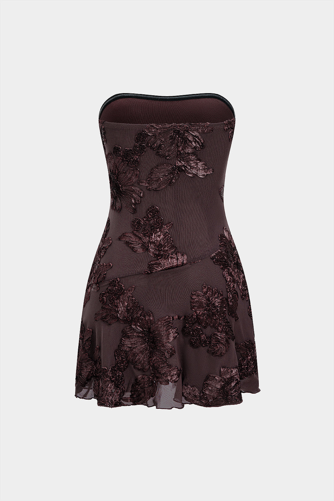 Jacquard Patchwork 3D Floral Strapless Sleeveless Mini Dress