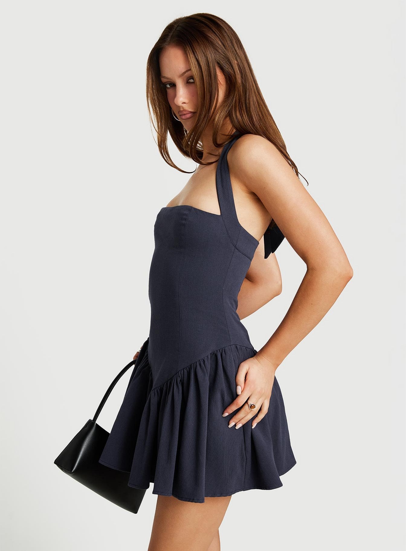 Esatora Halter Flare Mini Dress Navy