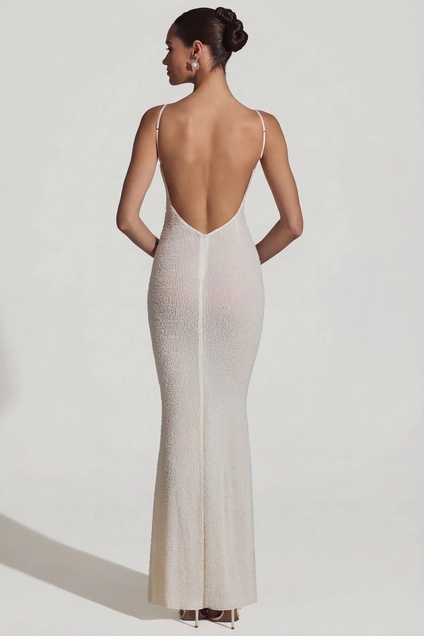Embellished Backless Maxi Dress in White