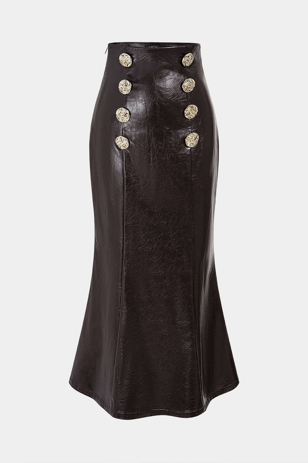 Faux Leather High Waist Button Zipper Skirt